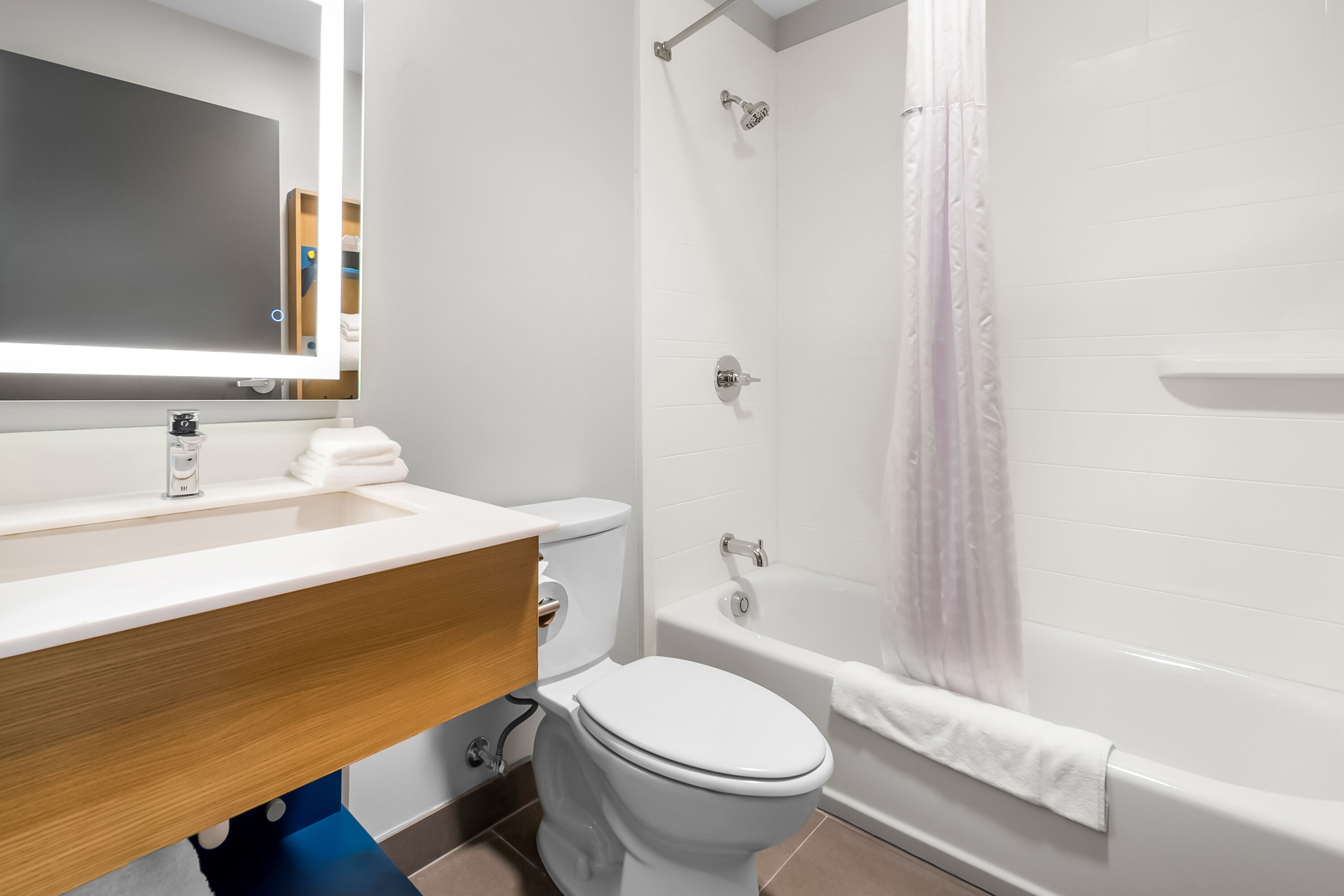 Guest room bath at the Microtel Inn & Suites by Wyndham Prattville Montgomery in Prattville, Alabama