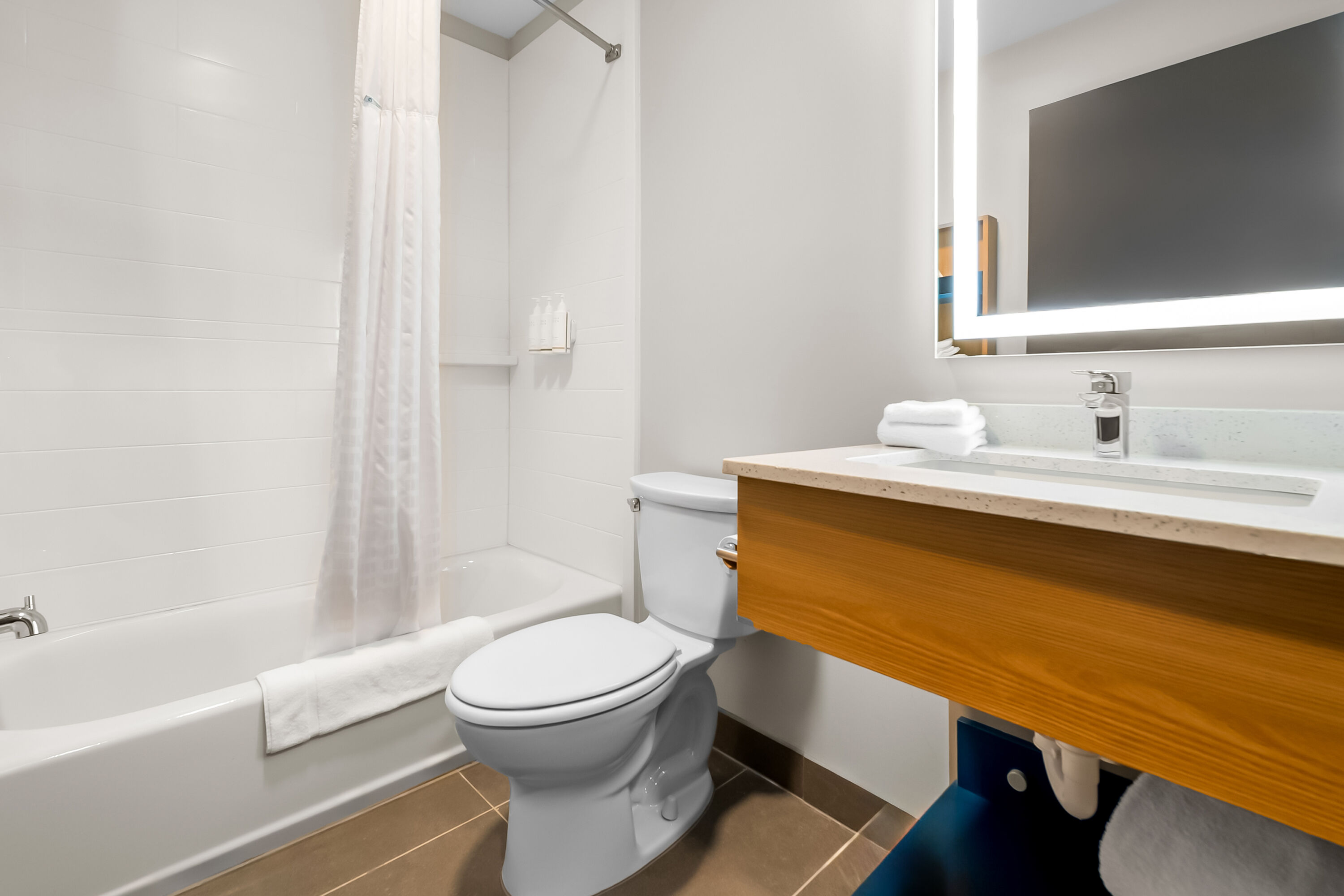 Guest room bath at the Microtel Inn & Suites by Wyndham Prattville Montgomery in Prattville, Alabama