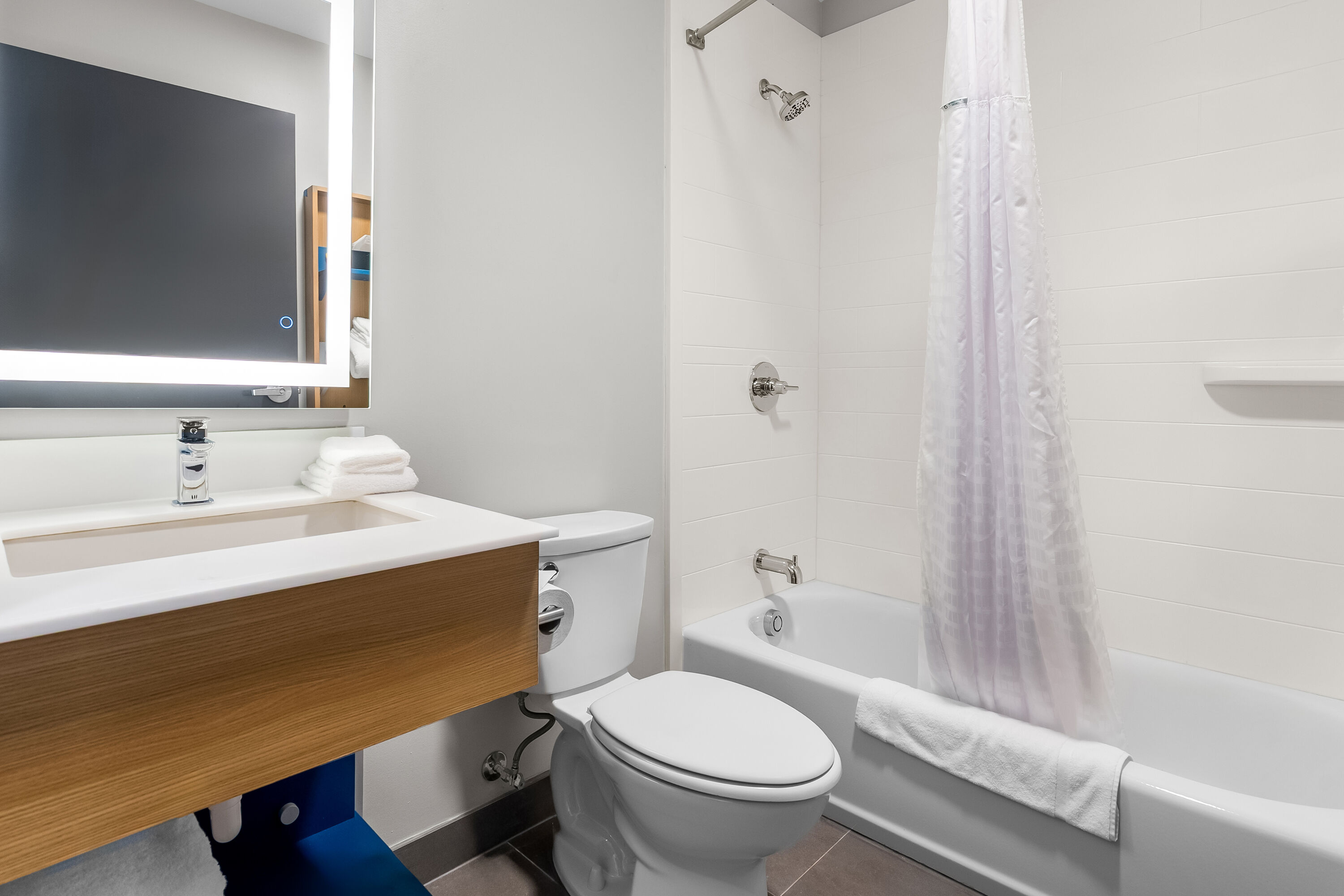 Guest room bath at the Microtel Inn & Suites by Wyndham Prattville Montgomery in Prattville, Alabama