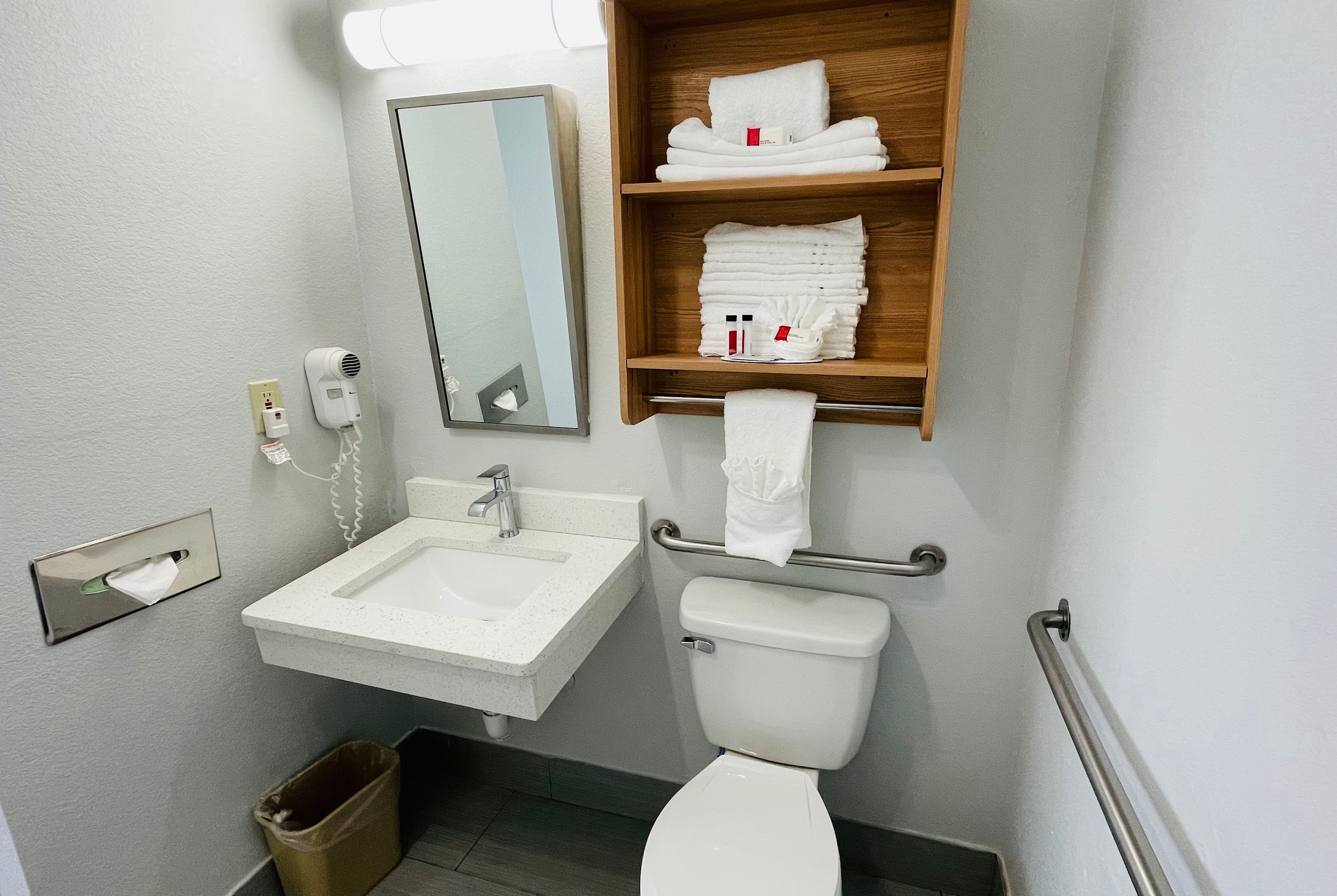 Guest room bath at the Microtel Inn & Suites by Wyndham Tuscaloosa East in Tuscaloosa Cottondale, Alabama