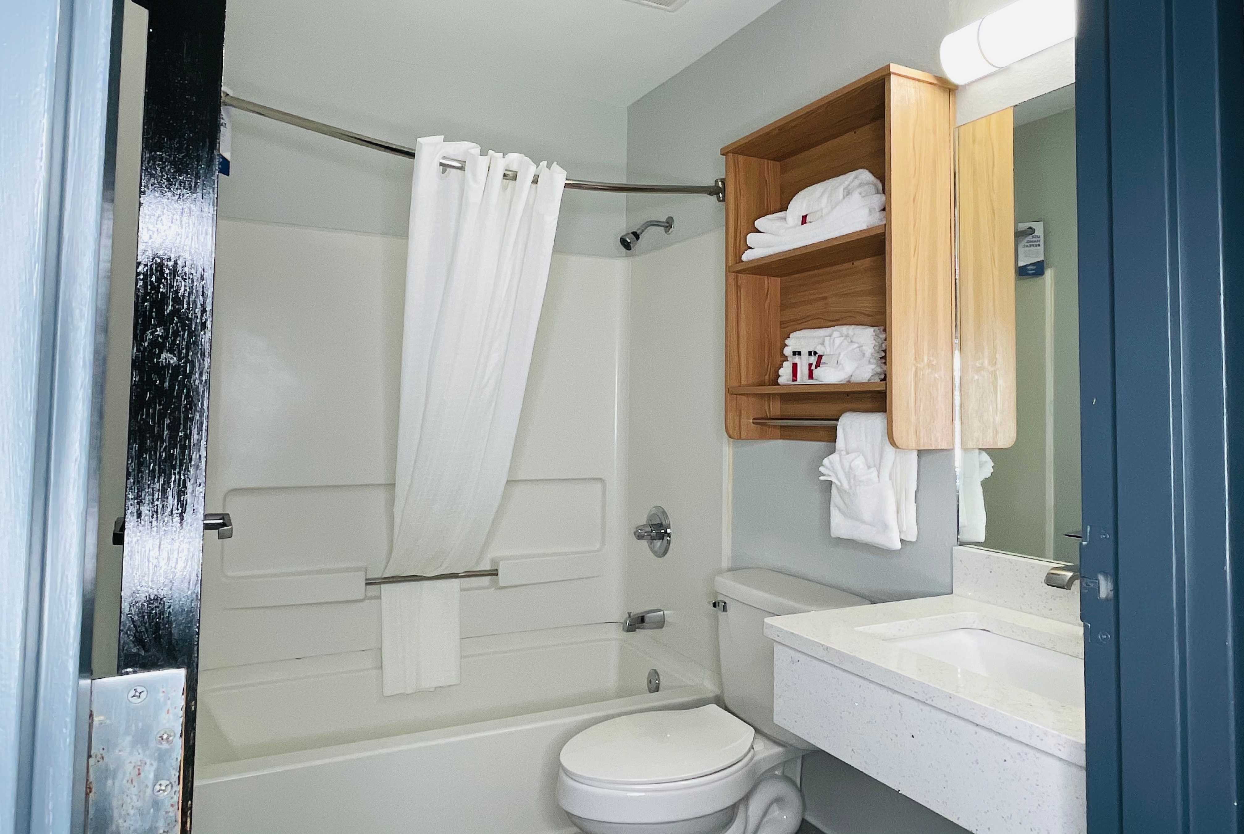 Guest room bath at the Microtel Inn & Suites by Wyndham Tuscaloosa East in Tuscaloosa Cottondale, Alabama