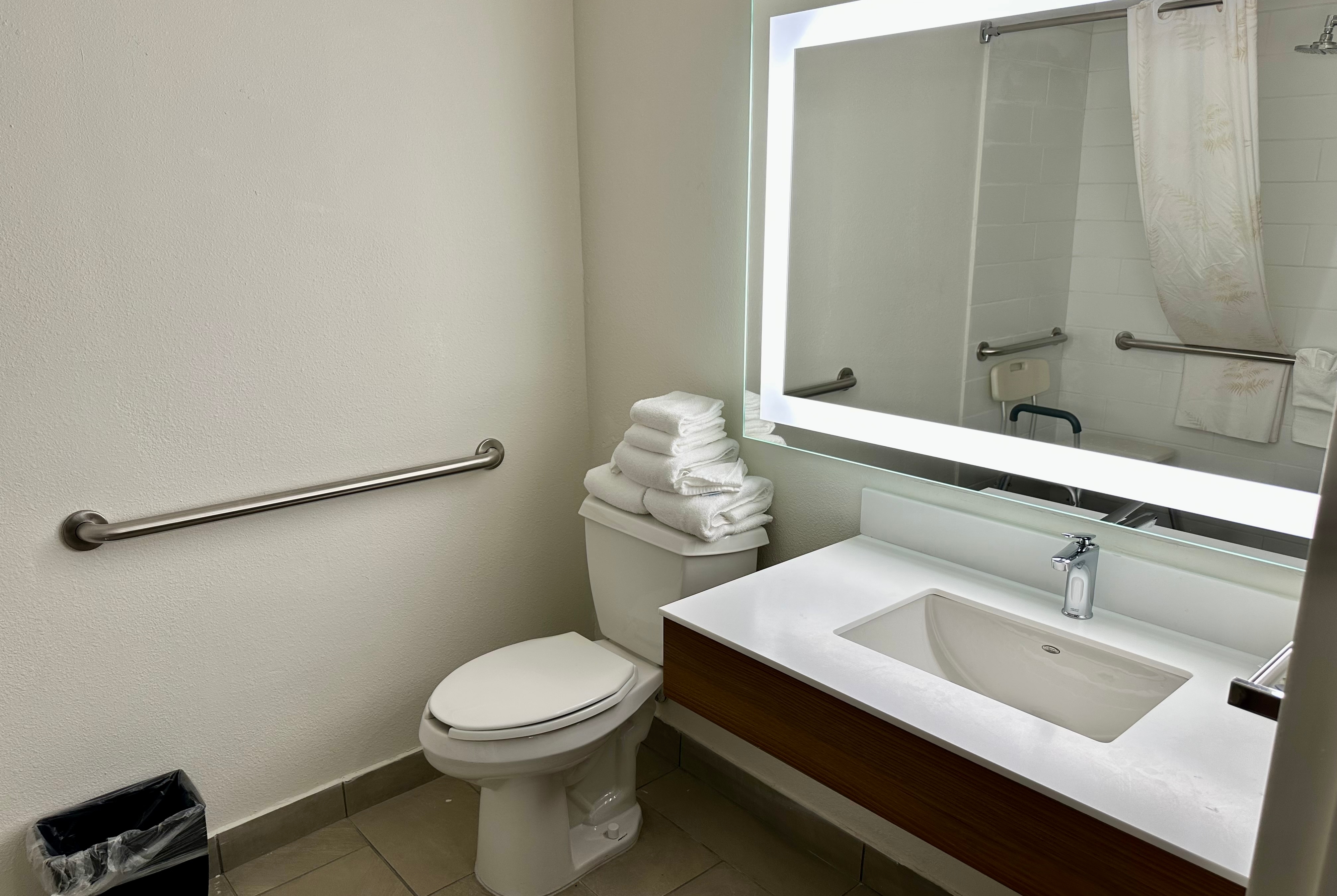 Guest room bath at the Microtel Inn & Suites by Wyndham Denver Airport in Denver, Colorado