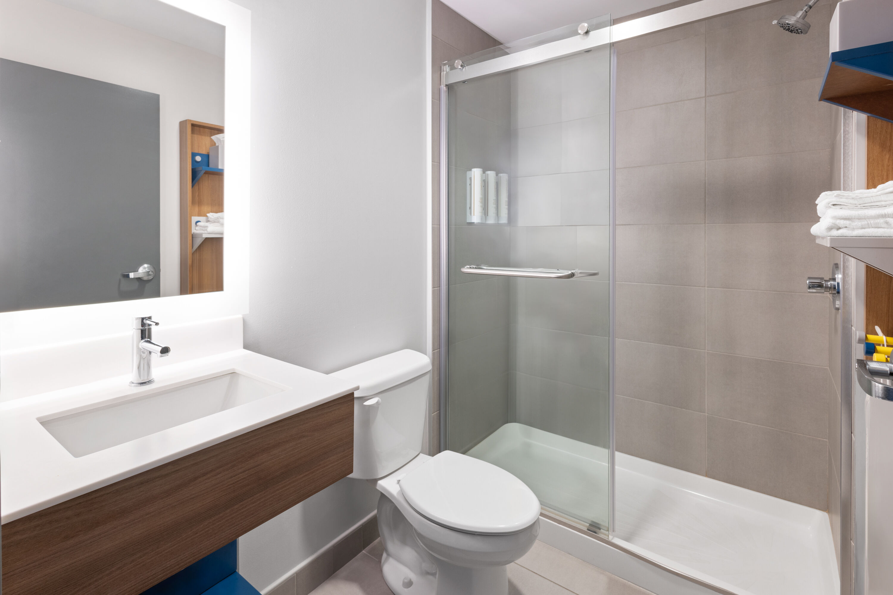 Guest room bath at the Microtel Inn & Suites by Wyndham Rehoboth Beach in Rehoboth Beach, Delaware