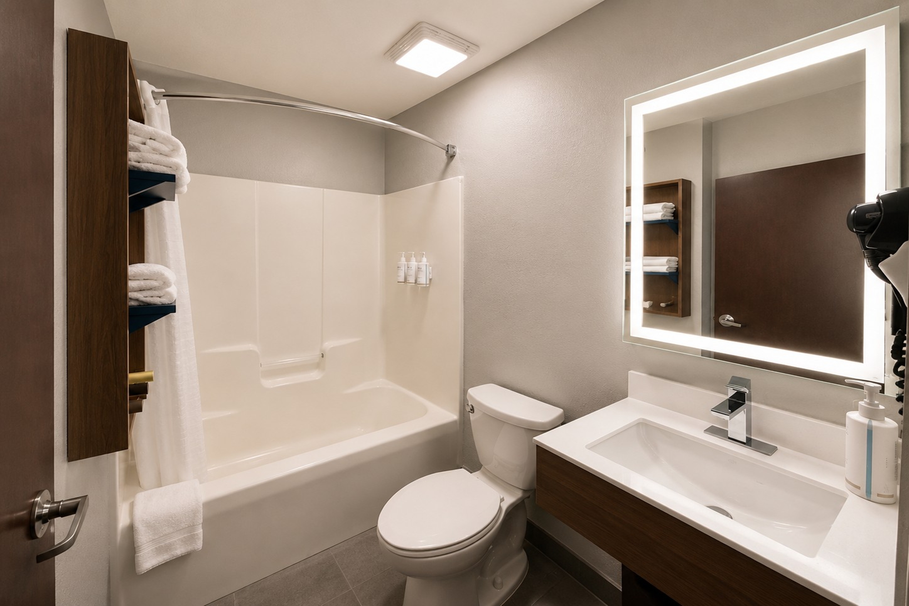 Guest room bath at the Microtel Inn & Suites by Wyndham Macon in Macon, Georgia