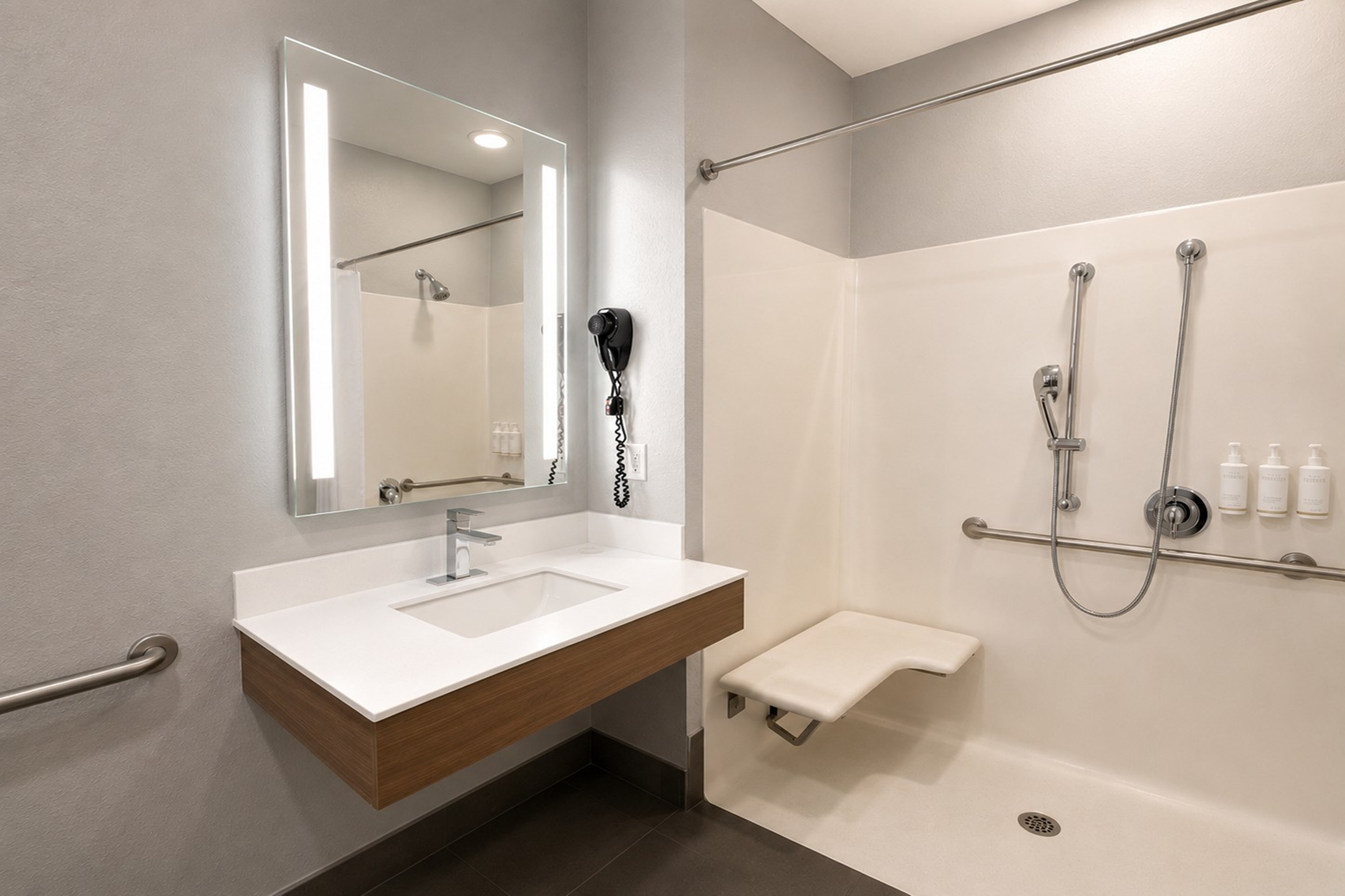 Guest room bath at the Microtel Inn & Suites by Wyndham Macon in Macon, Georgia