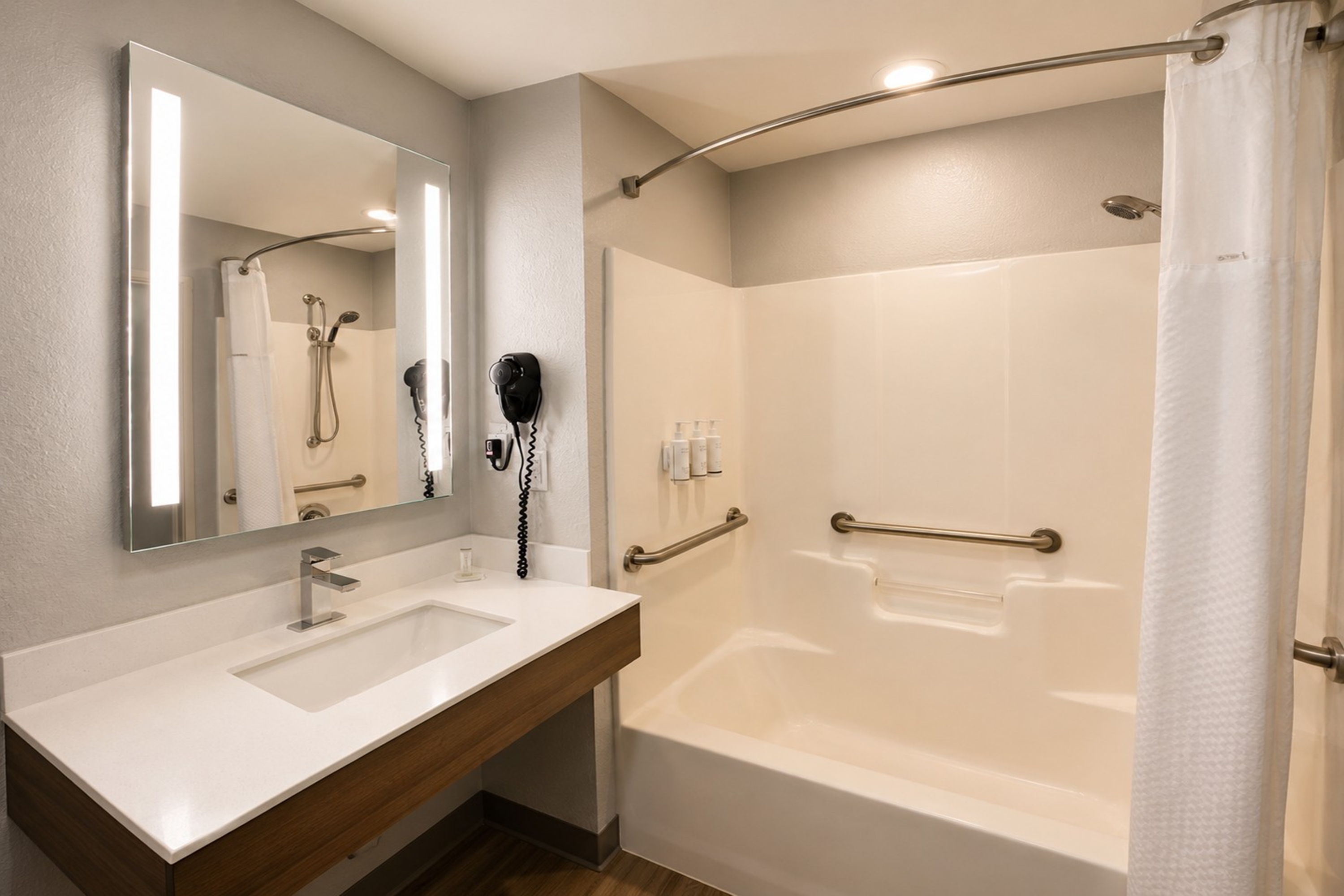 Guest room bath at the Microtel Inn & Suites by Wyndham Macon in Macon, Georgia