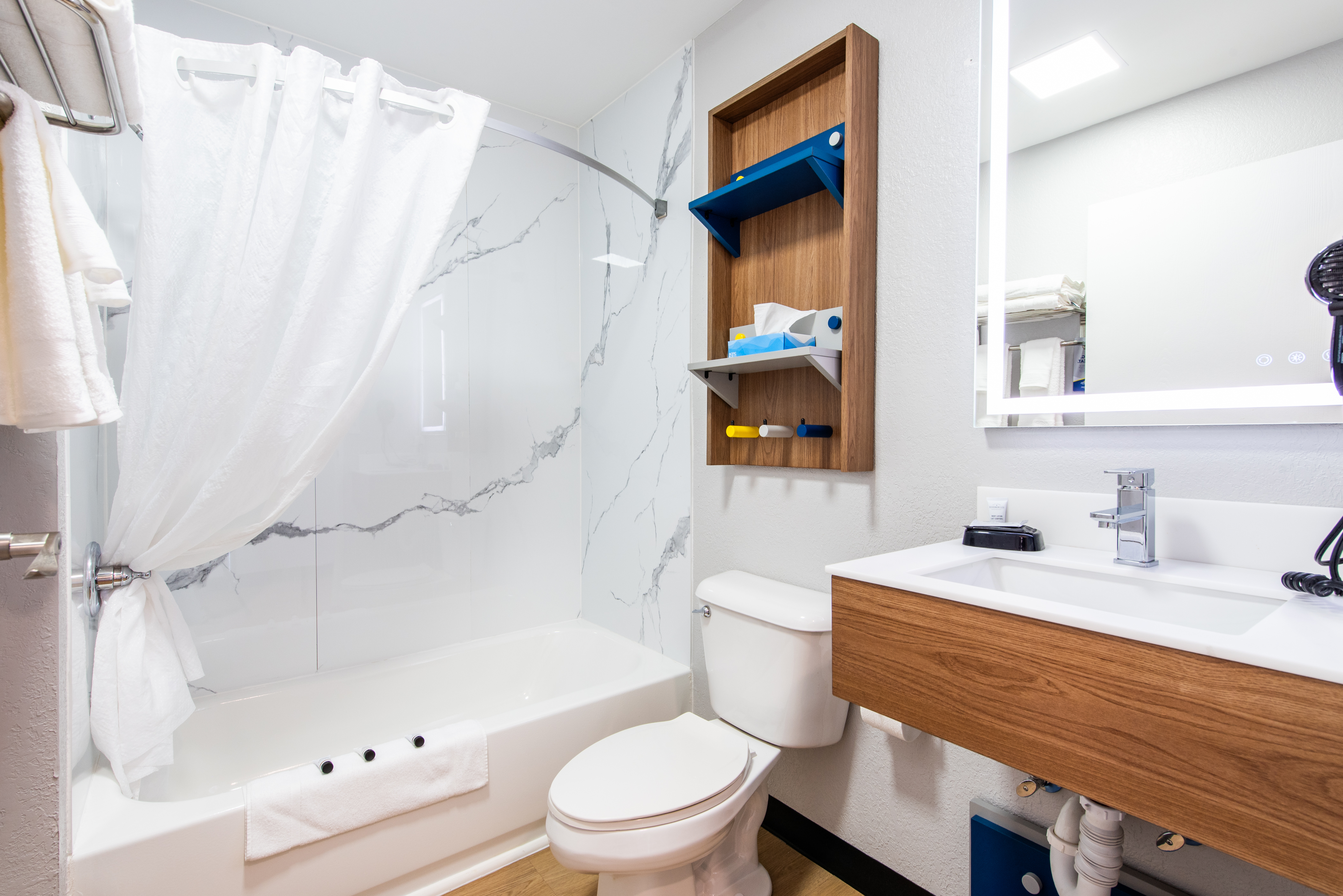 Guest room bath at the Microtel Inn & Suites by Wyndham London in London, Kentucky