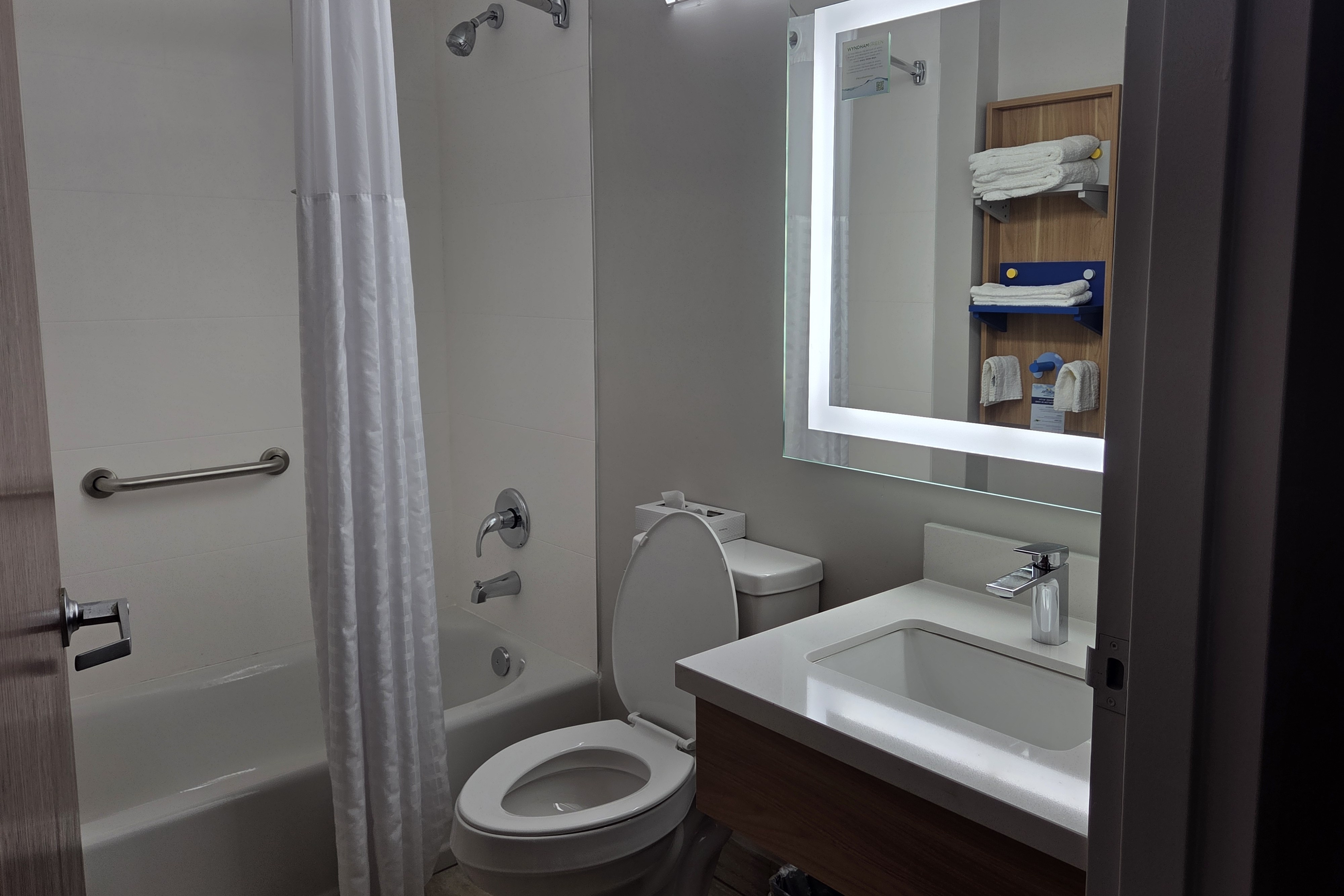 Guest room bath at the Microtel Inn & Suites by Wyndham Hagerstown by I-81 in Hagerstown, Maryland