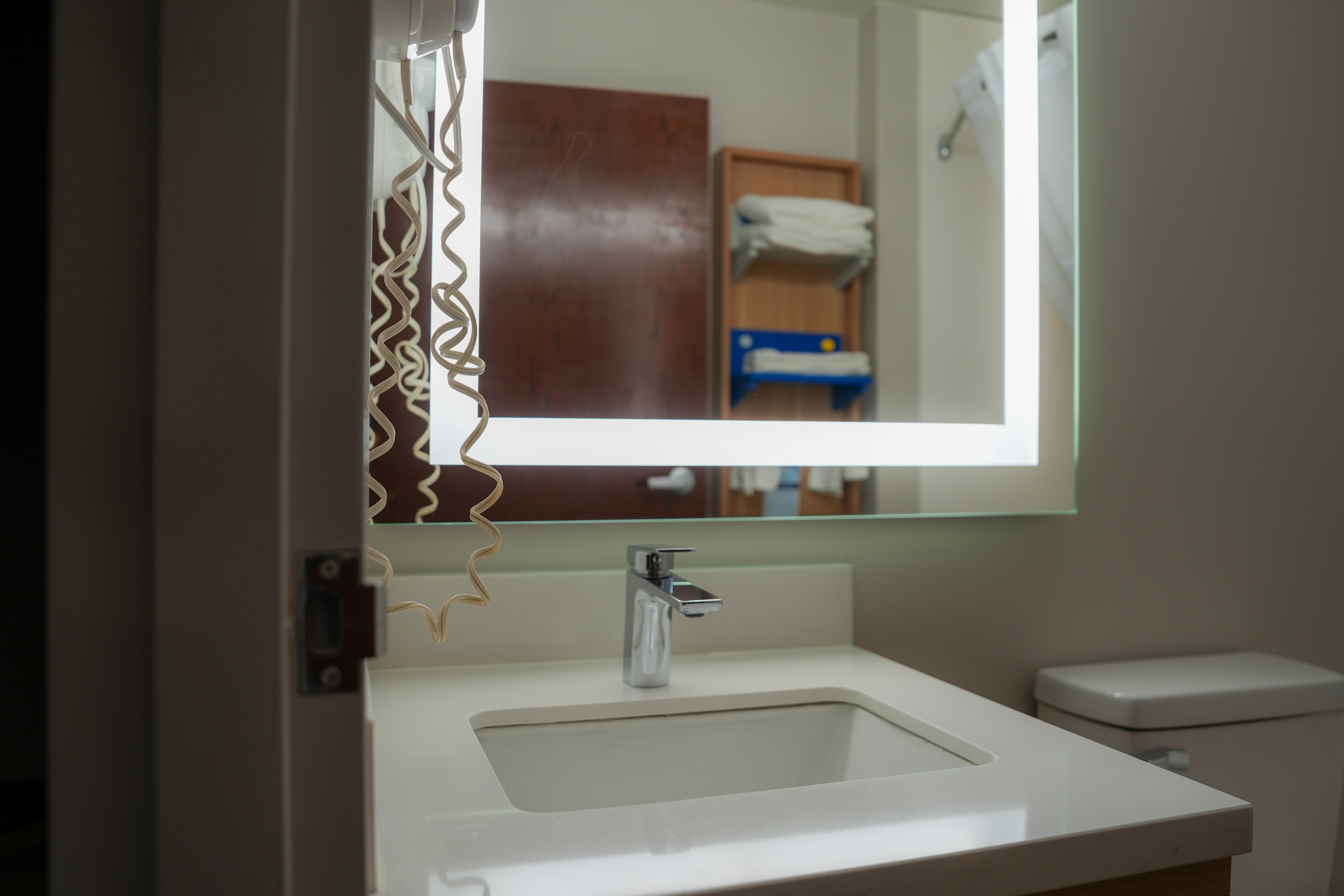 Guest room bath at the Microtel Inn & Suites by Wyndham Hagerstown by I-81 in Hagerstown, Maryland
