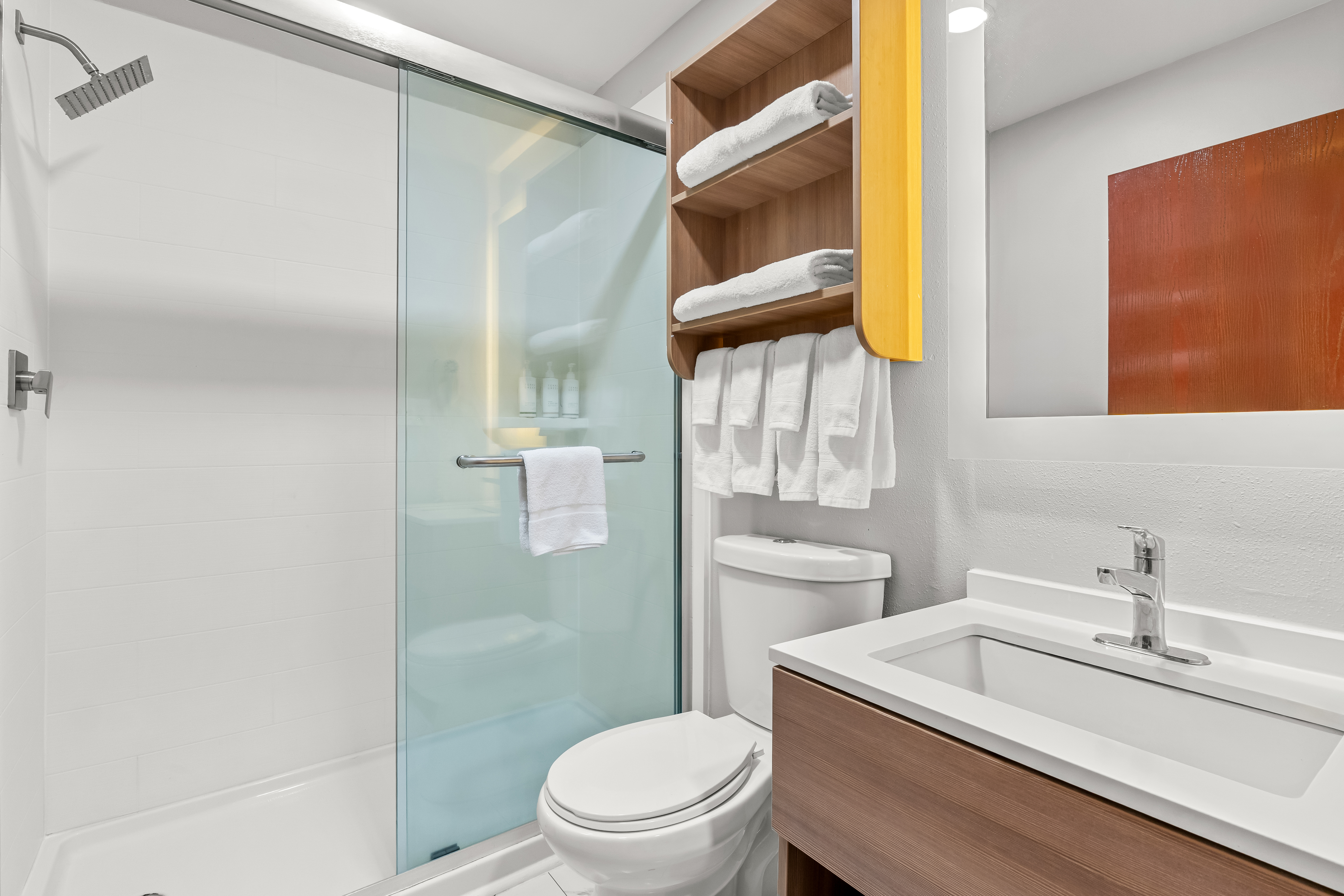 Guest room bath at the Microtel Inn & Suites by Wyndham Salisbury in Salisbury, Maryland