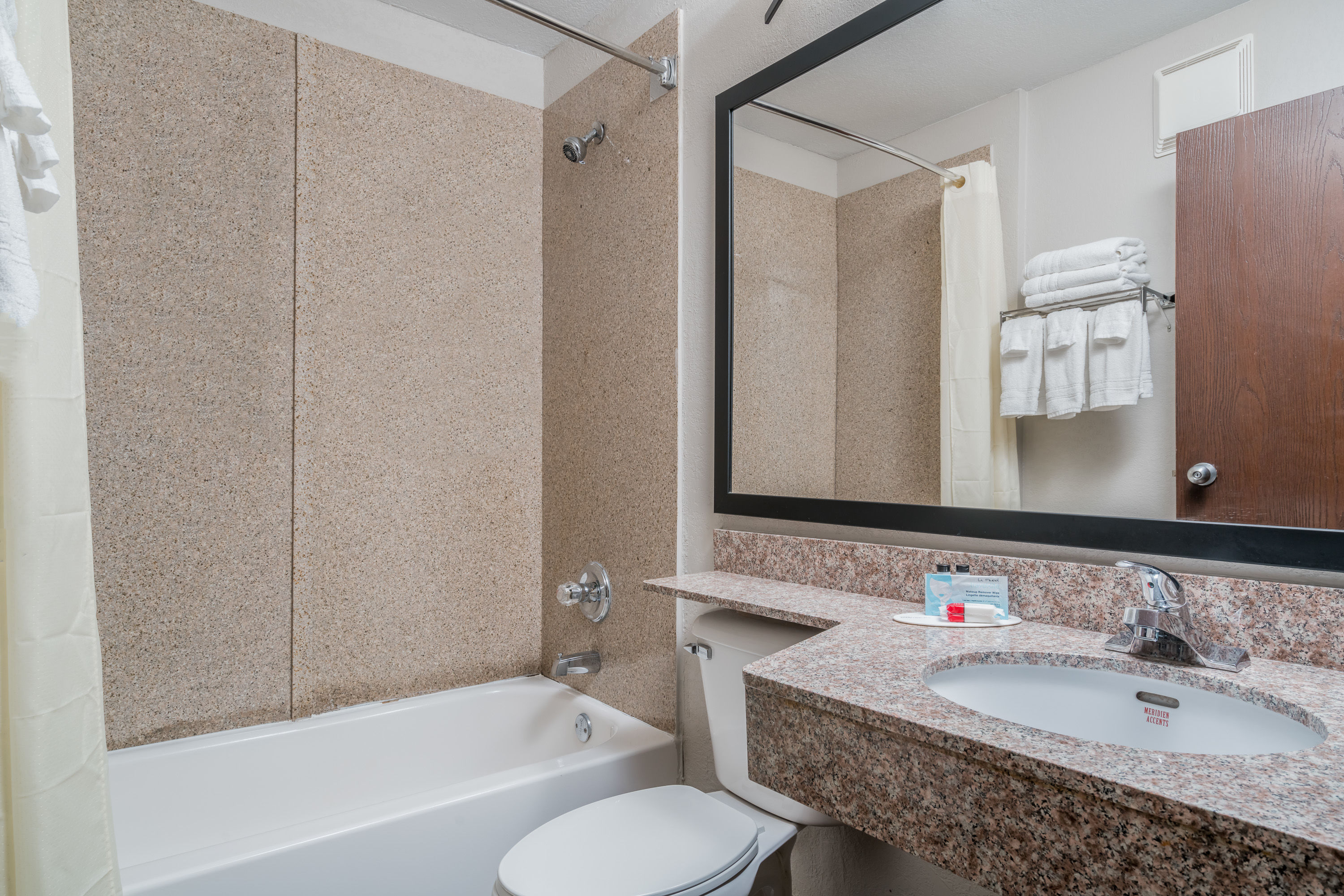 Guest room bath at the Microtel Inn & Suites by Wyndham Rochester North Mayo Clinic in Rochester, Minnesota