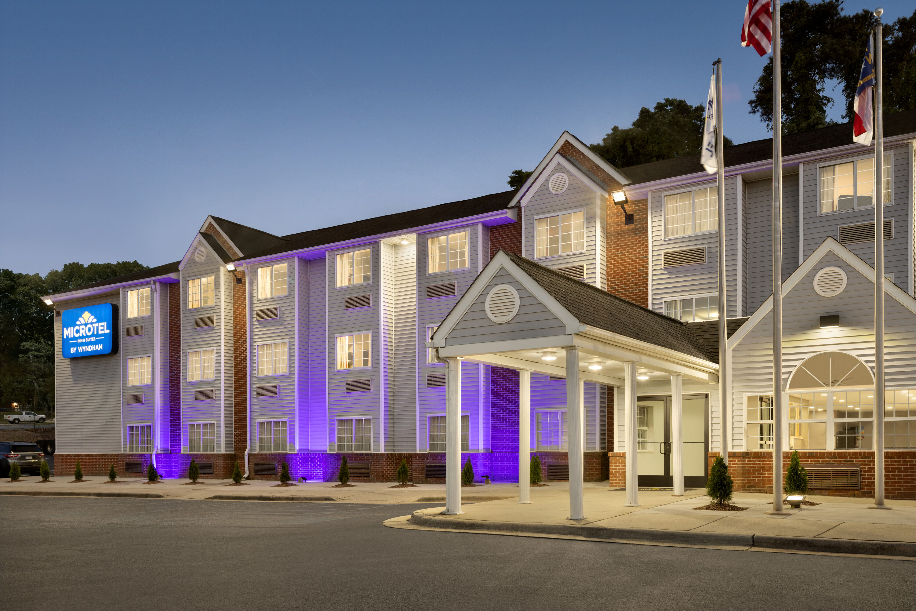 Exterior of Microtel Inn & Suites by Wyndham Raleigh hotel in Raleigh, North Carolina