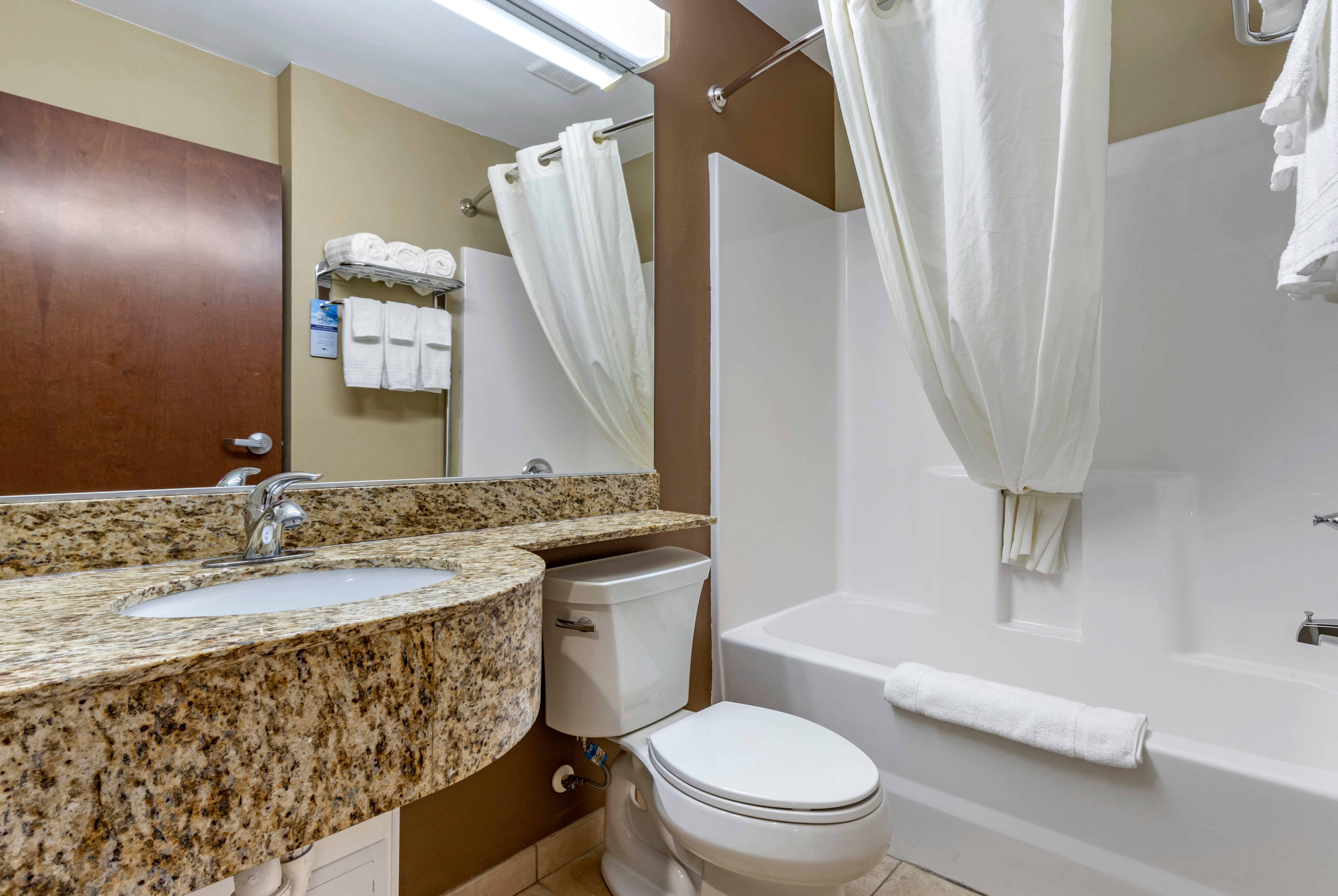 Guest room bath at the Microtel Inn & Suites by Wyndham Sylva Dillsboro Area in Sylva, North Carolina