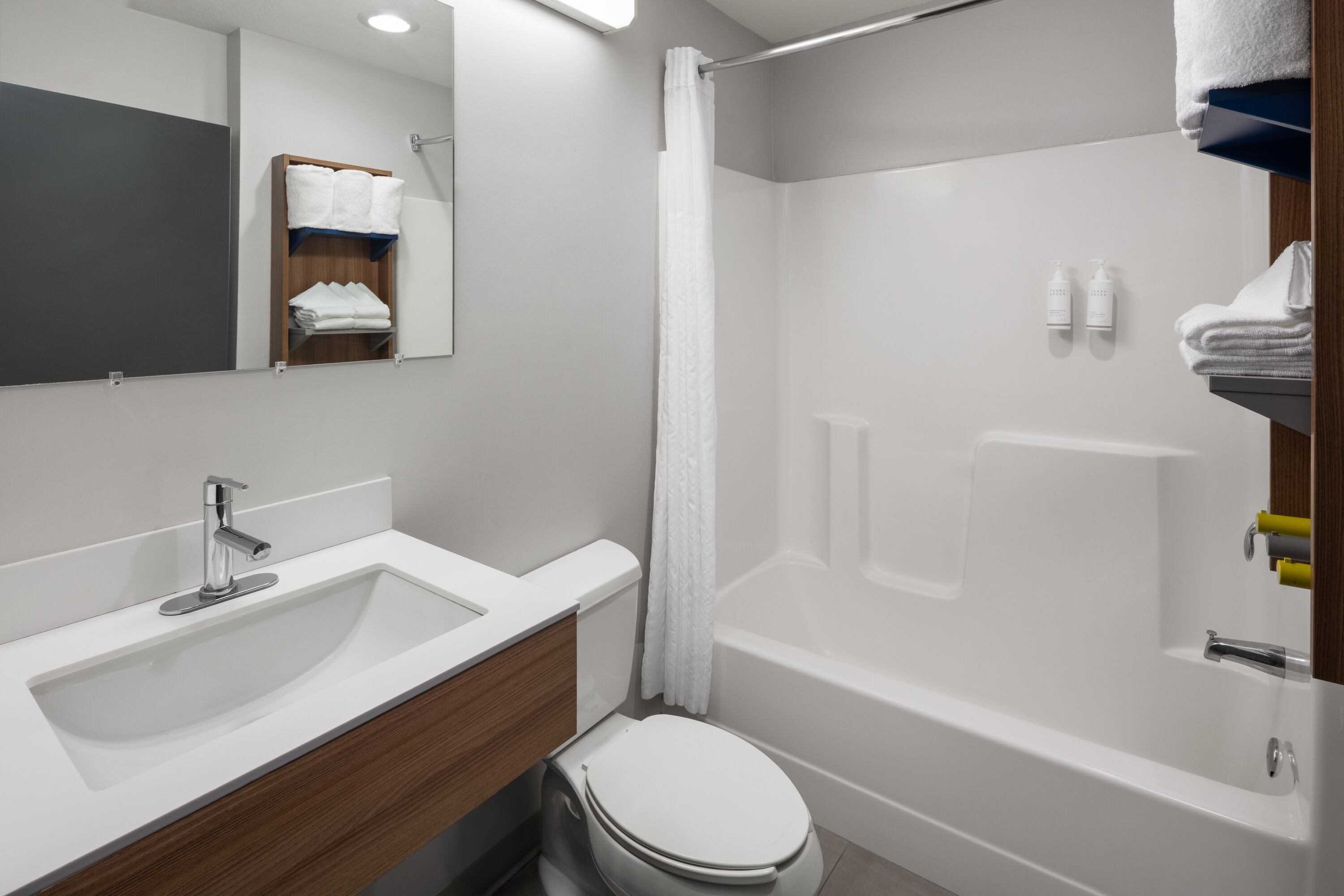 Guest room bath at the Microtel Inn & Suites by Wyndham Kearney in Kearney, Nebraska