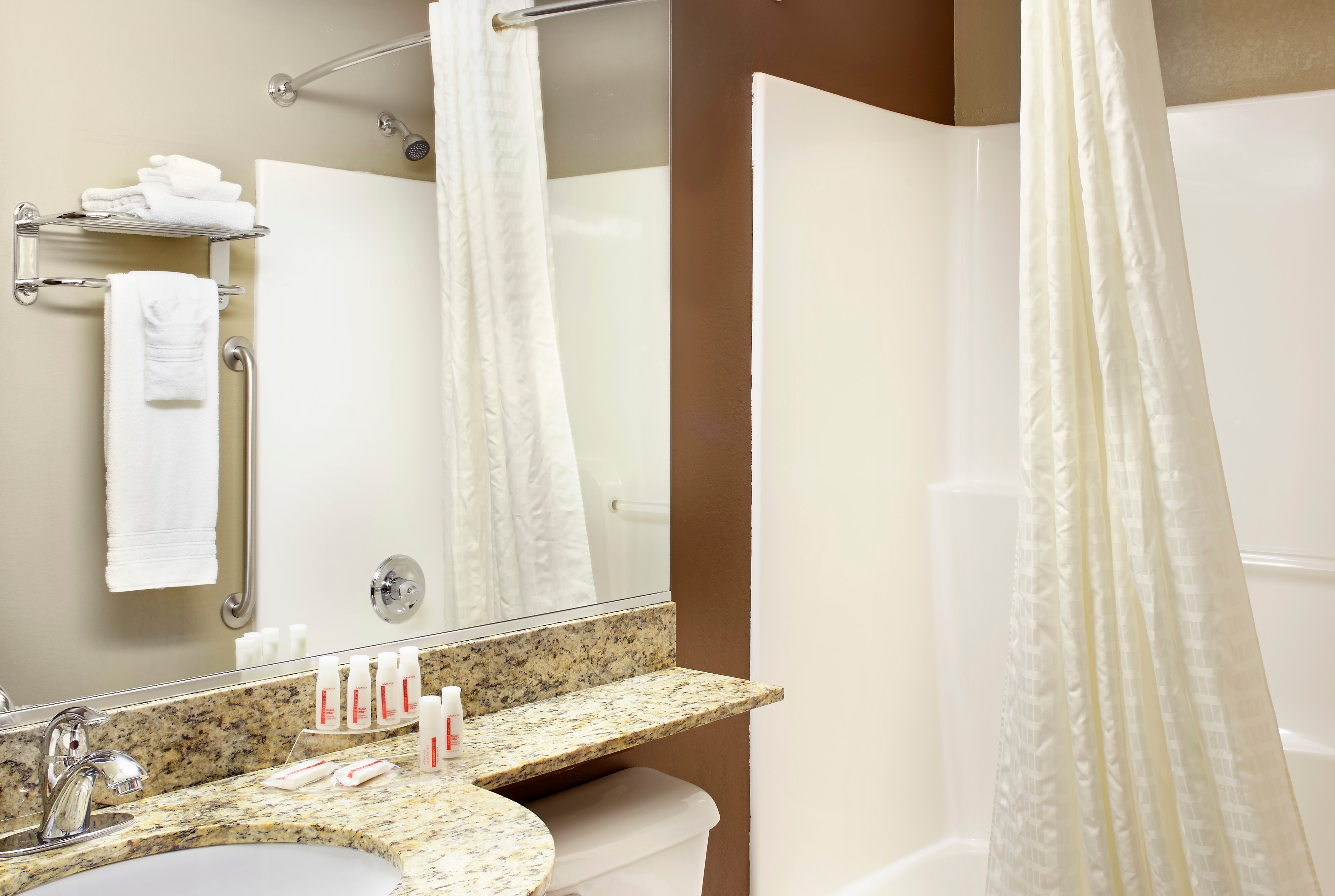 Guest room bath at the Microtel Inn & Suites by Wyndham St Clairsville/Wheeling in Saint Clairsville, Ohio