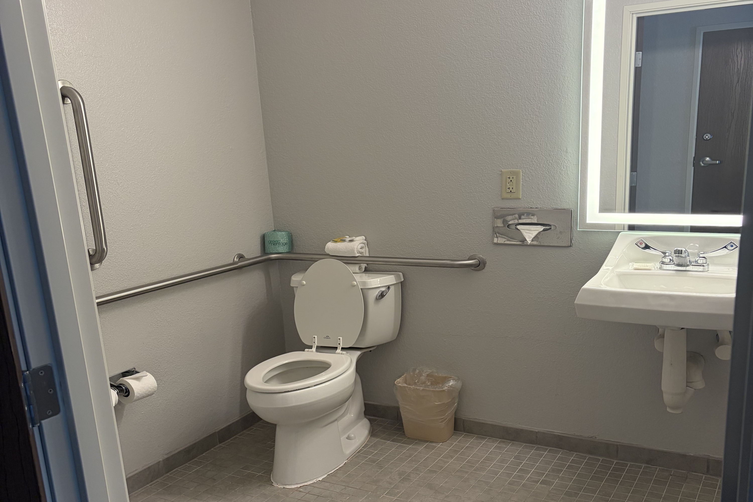 Guest room bath at the Microtel Inn & Suites by Wyndham Mansfield in Mansfield, Pennsylvania