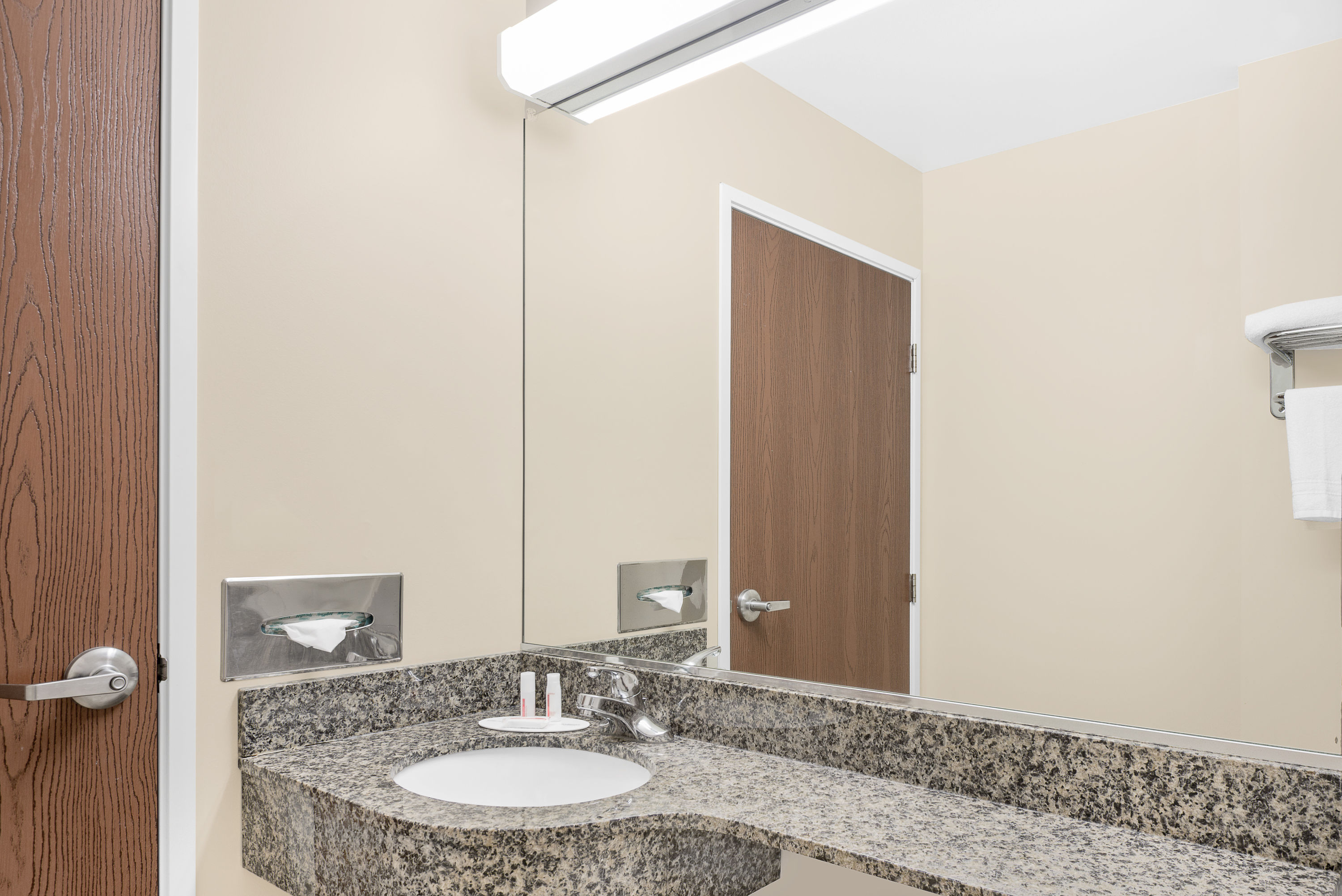 Guest room bath at the Microtel Inn & Suites by Wyndham Waynesburg in Waynesburg, Pennsylvania