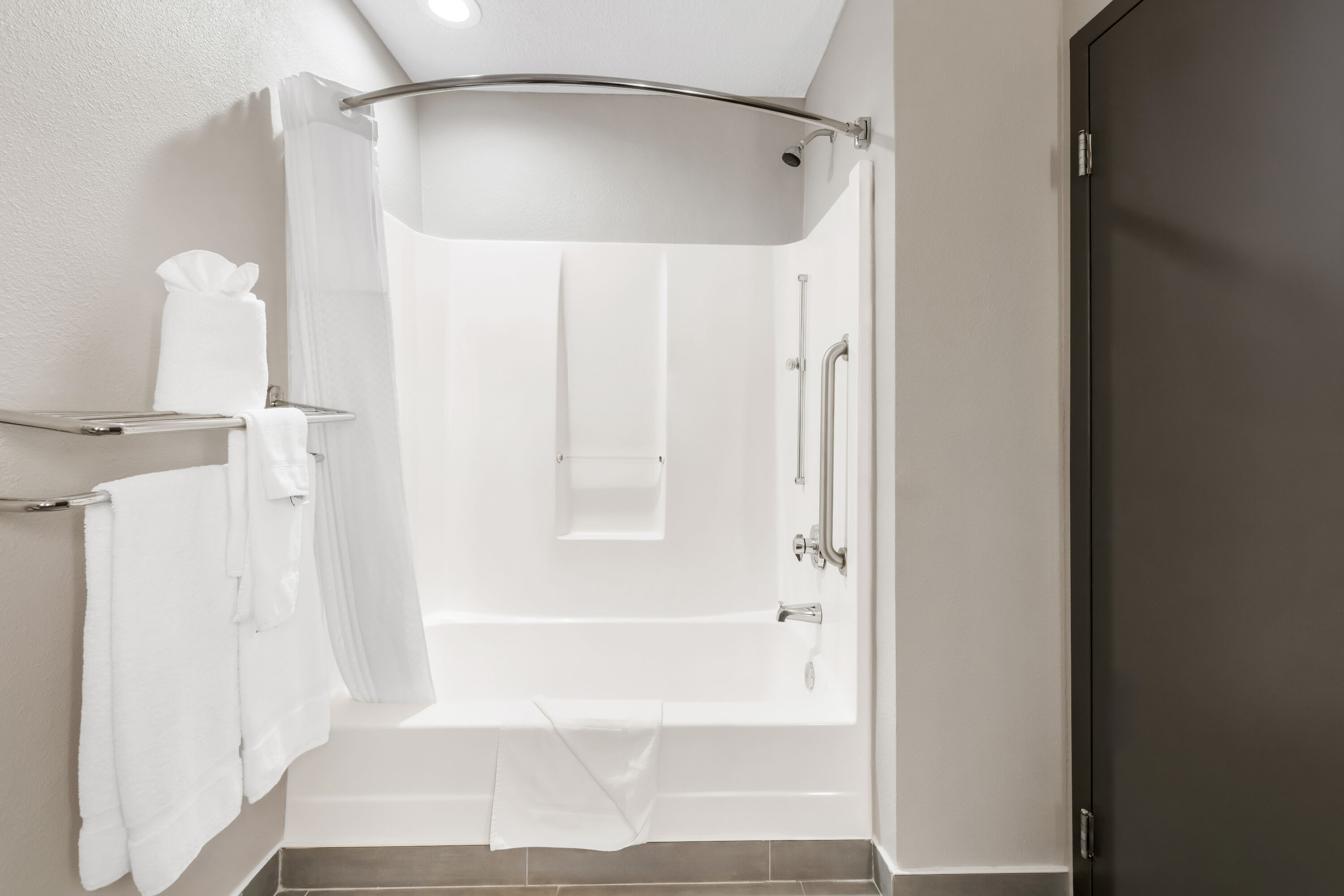 Guest room bath at the Microtel Inn & Suites by Wyndham Greenville / Woodruff Rd in Greenville, South Carolina