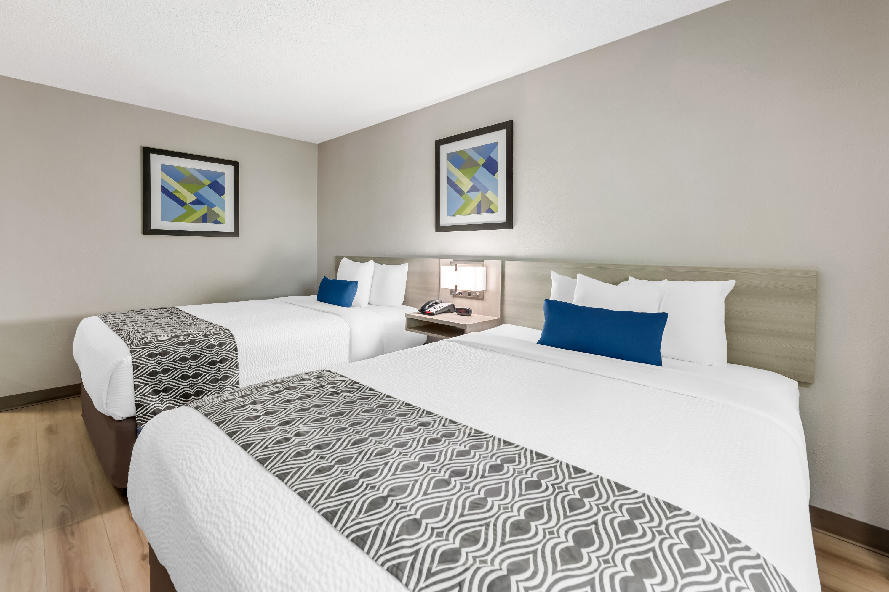 Double bed guest room at the Microtel Inn & Suites by Wyndham Greenville / Woodruff Rd in Greenville, South Carolina