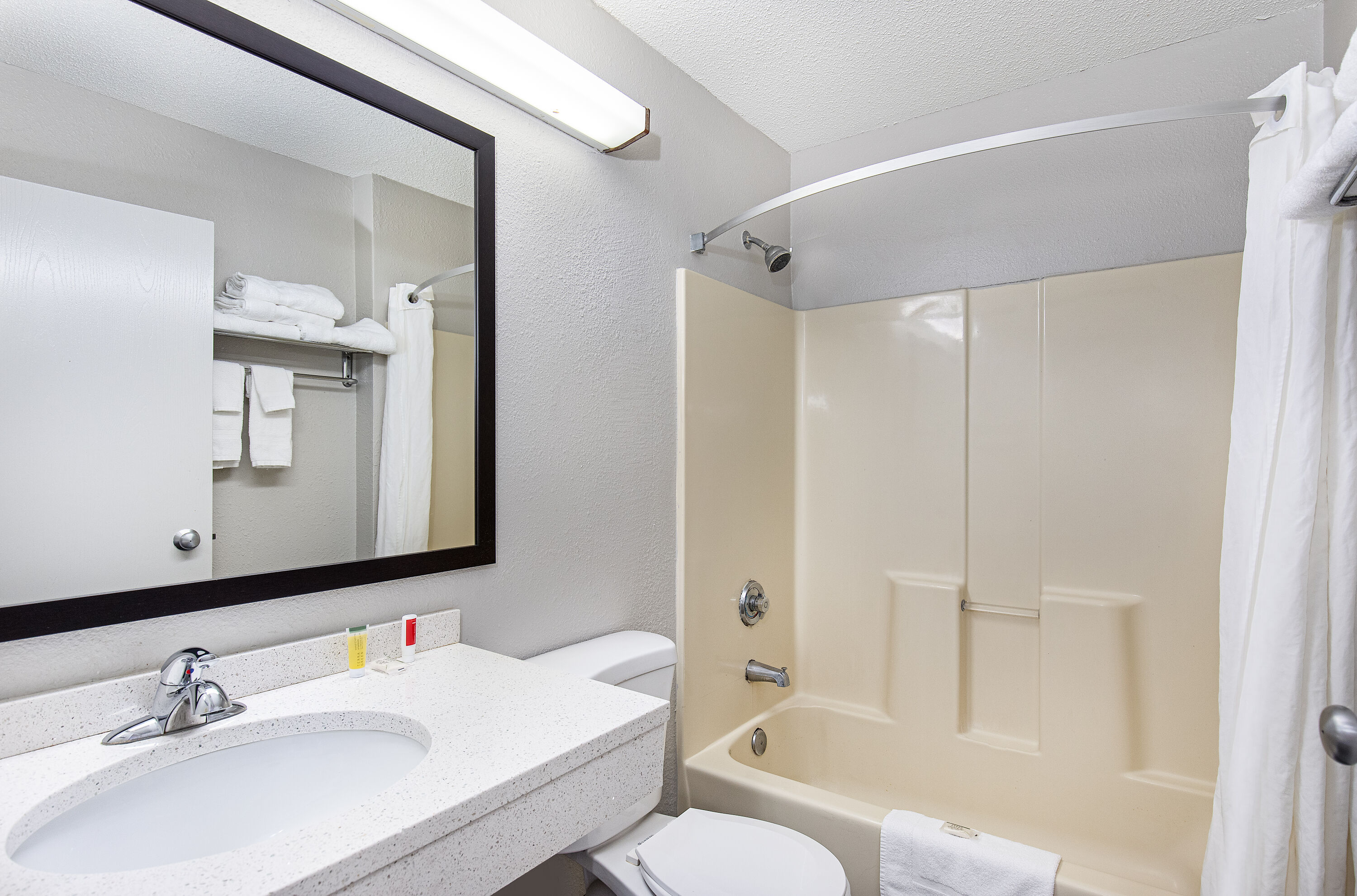 Guest room bath at the Microtel Inn & Suites by Wyndham Cordova Memphis I-40 East in Memphis, Tennessee