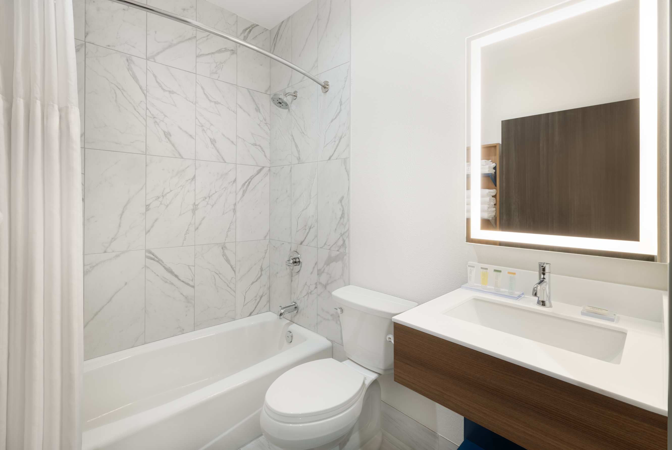 Guest room bath at the Microtel Inn & Suites by Wyndham Amarillo West in Amarillo, Texas