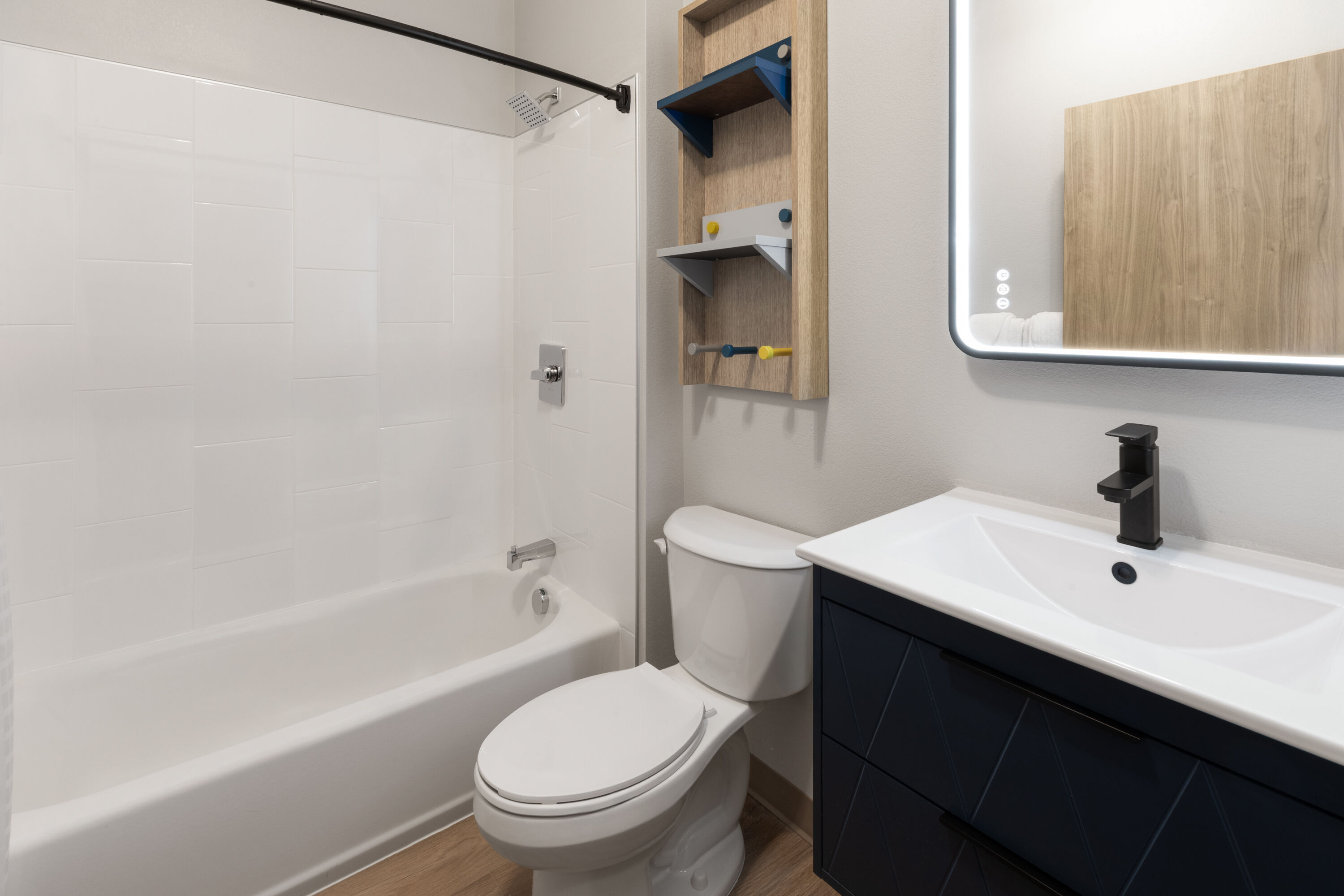 Guest room bath at the Microtel Inn & Suites by Wyndham Tooele in Tooele, Utah