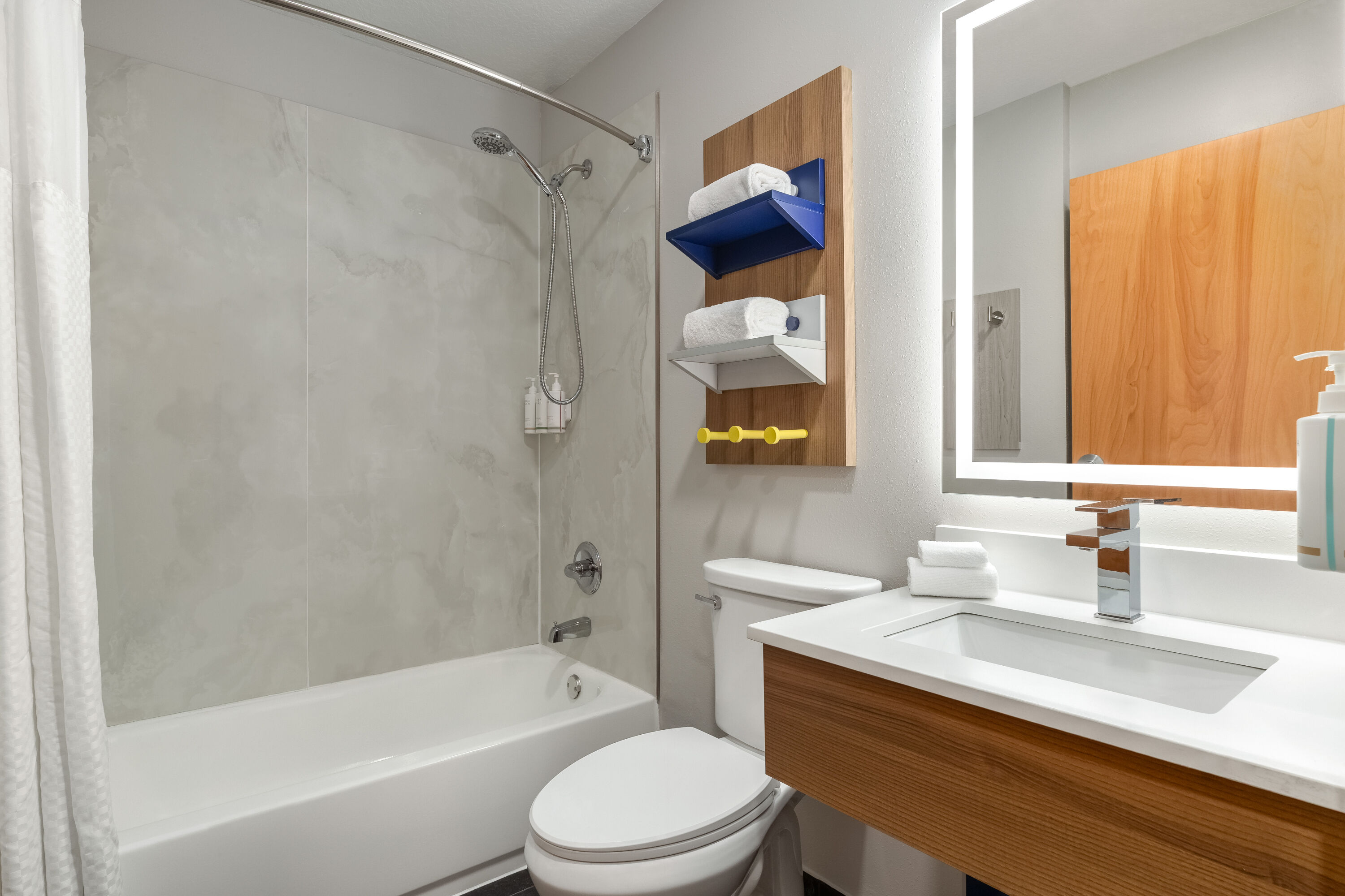 Guest room bath at the Microtel Inn & Suites by Wyndham Culpeper in Culpeper, Virginia