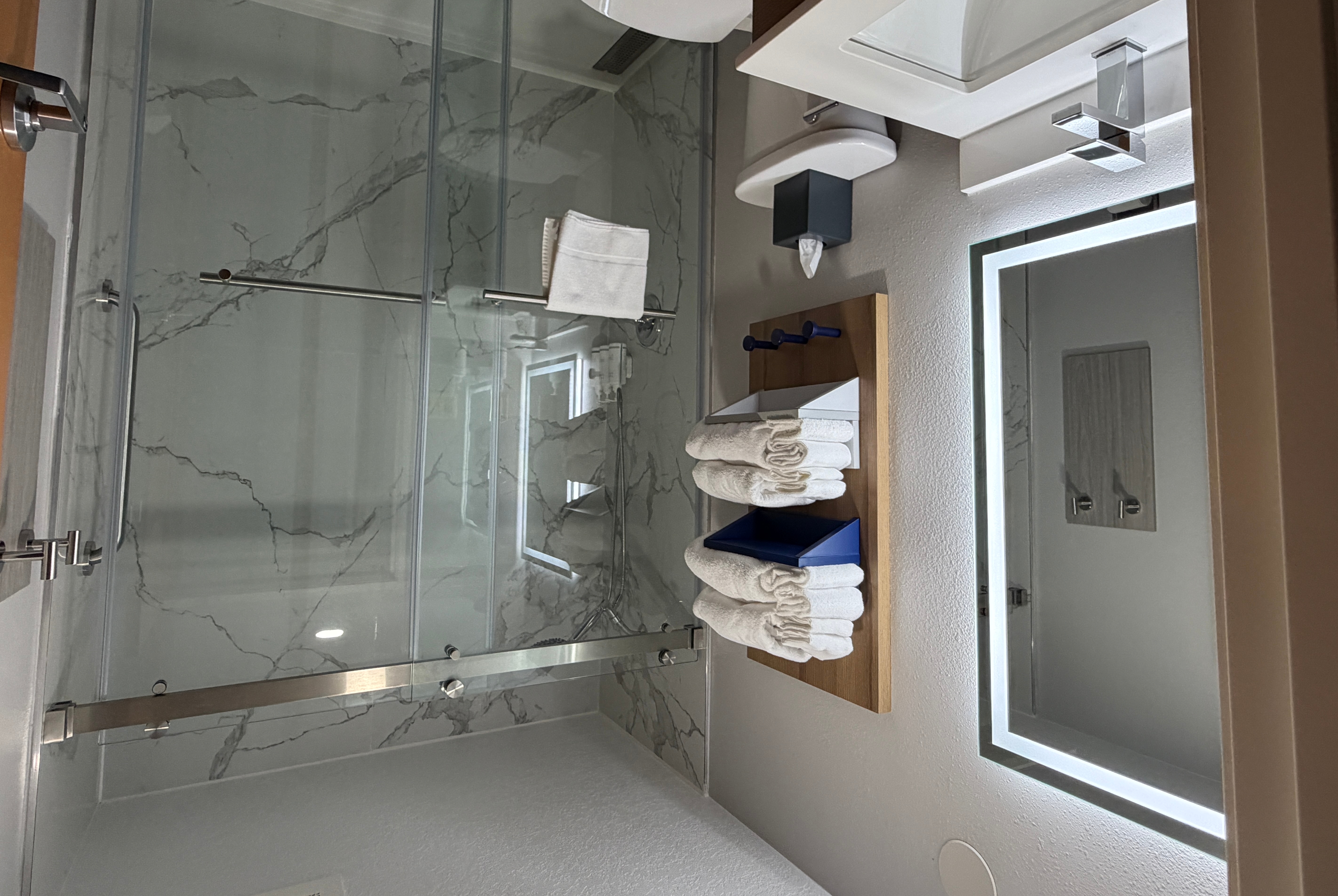 Guest room bath at the Microtel Inn & Suites by Wyndham Culpeper in Culpeper, Virginia