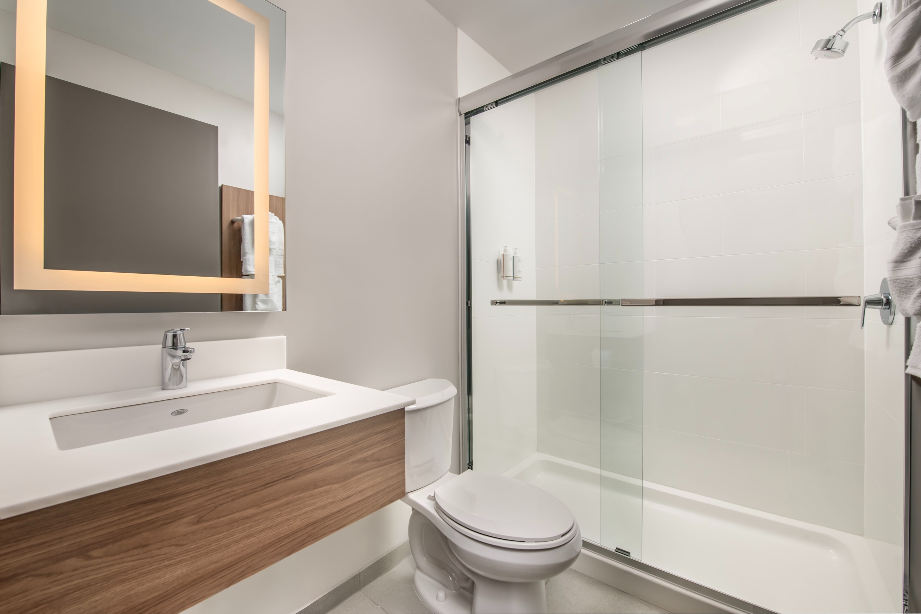 Guest room bath at the Microtel Inn & Suites by Wyndham Danville VA in Danville, Virginia