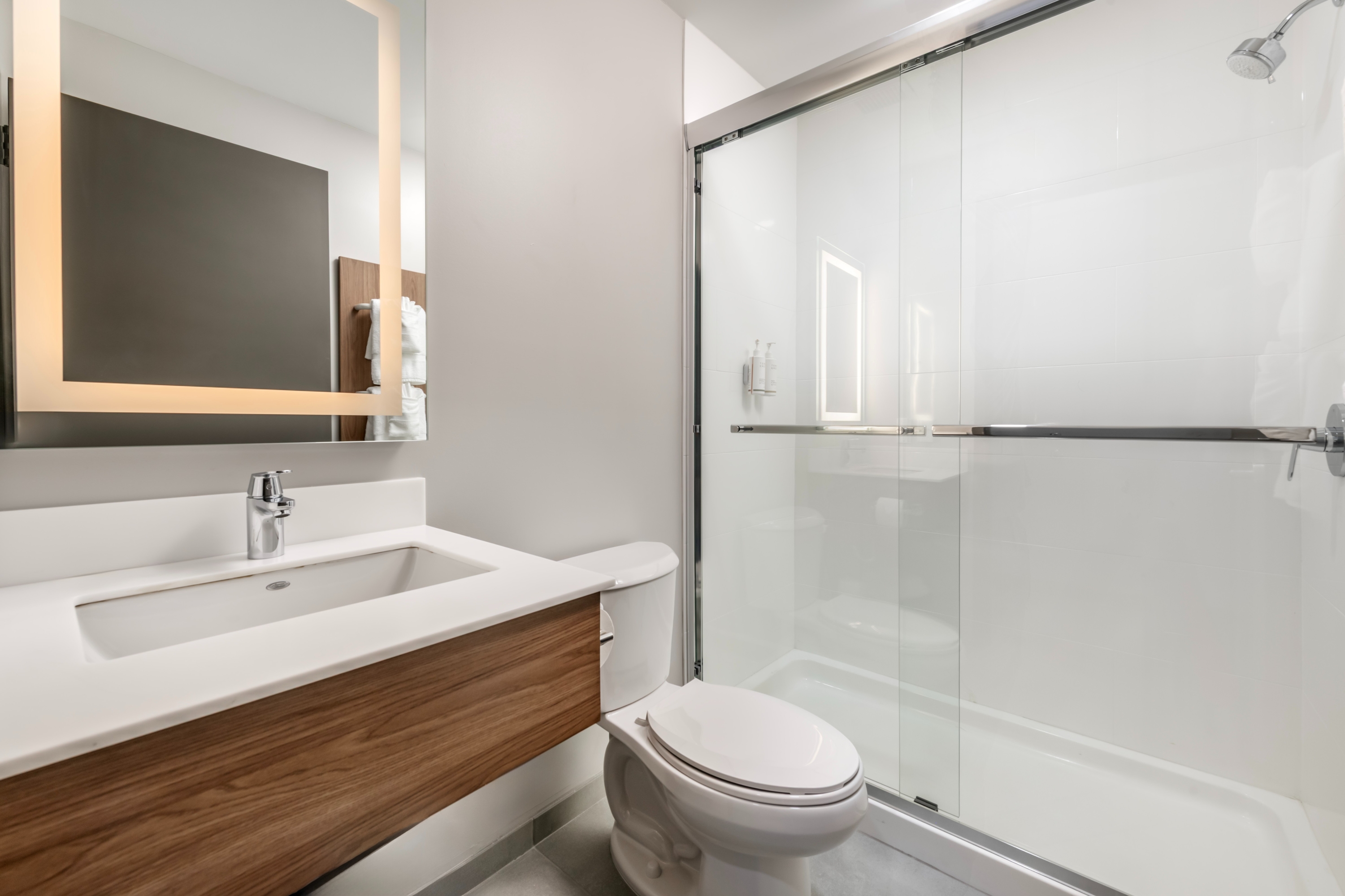 Guest room bath at the Microtel Inn & Suites by Wyndham Danville VA in Danville, Virginia