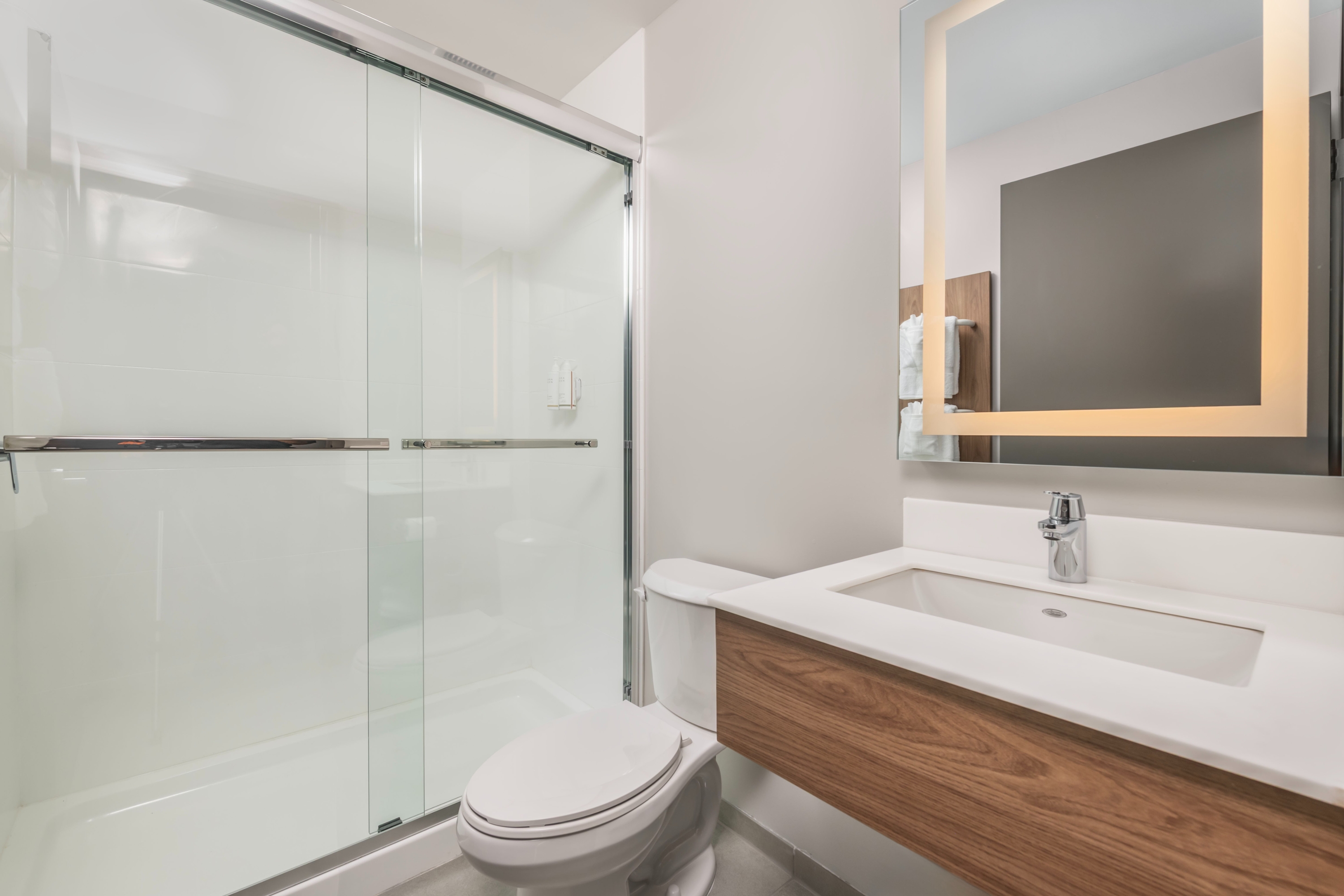 Guest room bath at the Microtel Inn & Suites by Wyndham Danville VA in Danville, Virginia