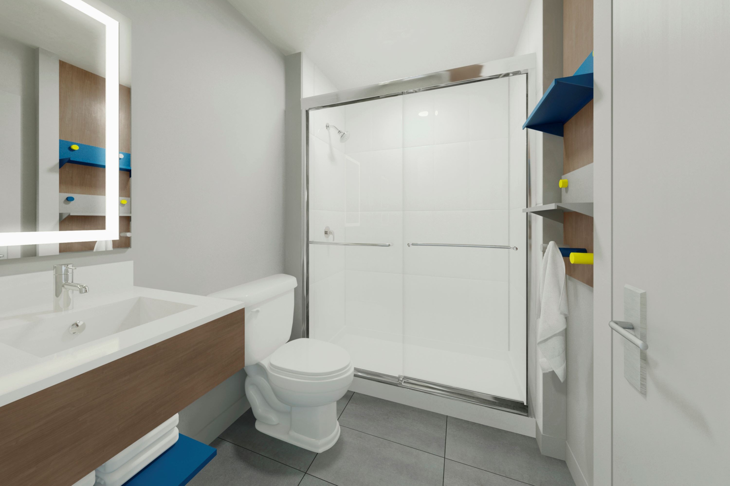 Guest room bath at the Microtel Inn & Suites by Wyndham Ephrata in Ephrata, Washington