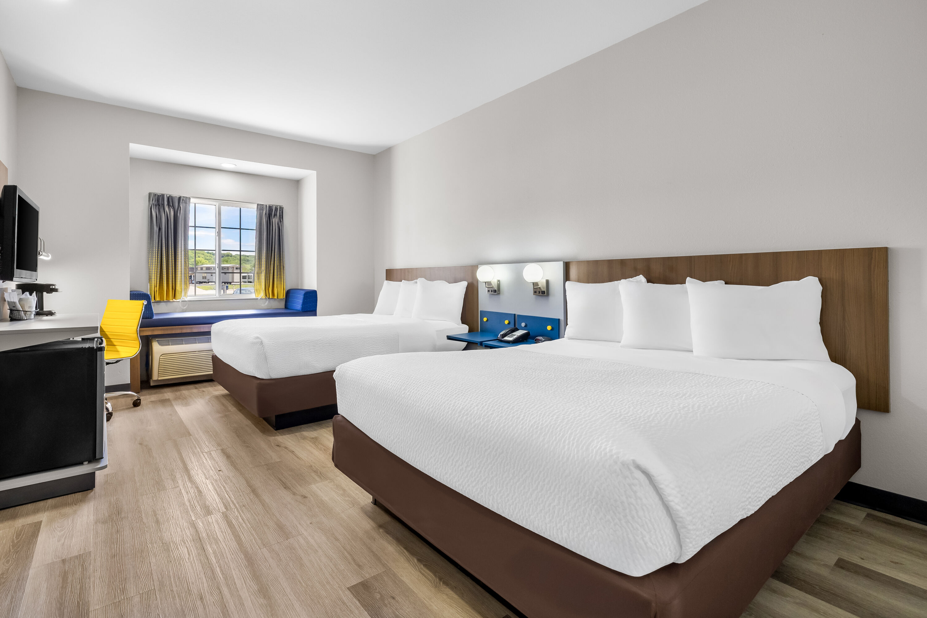Double bed guest room at the Microtel Inn & Suites by Wyndham Prairie du Chien in Prairie du Chien, Wisconsin