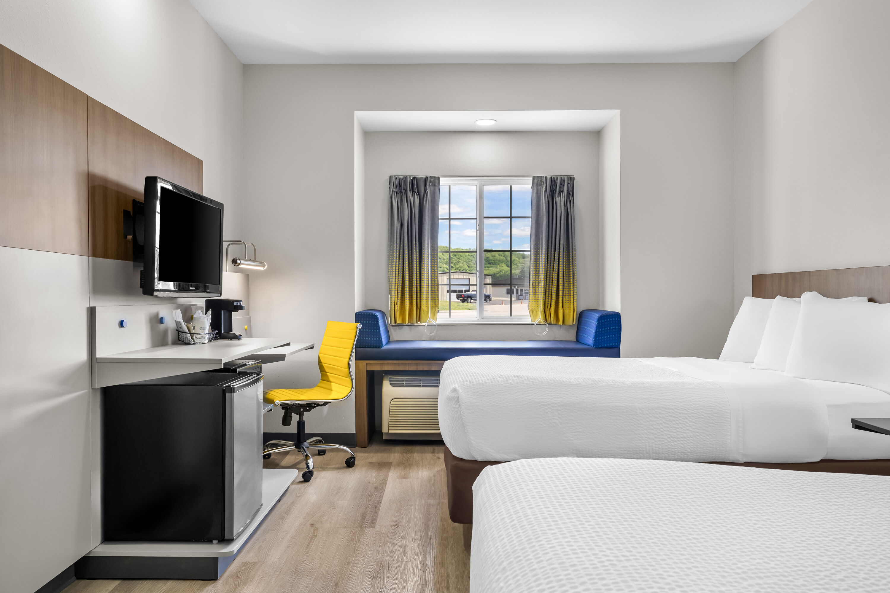 Double bed guest room at the Microtel Inn & Suites by Wyndham Prairie du Chien in Prairie du Chien, Wisconsin
