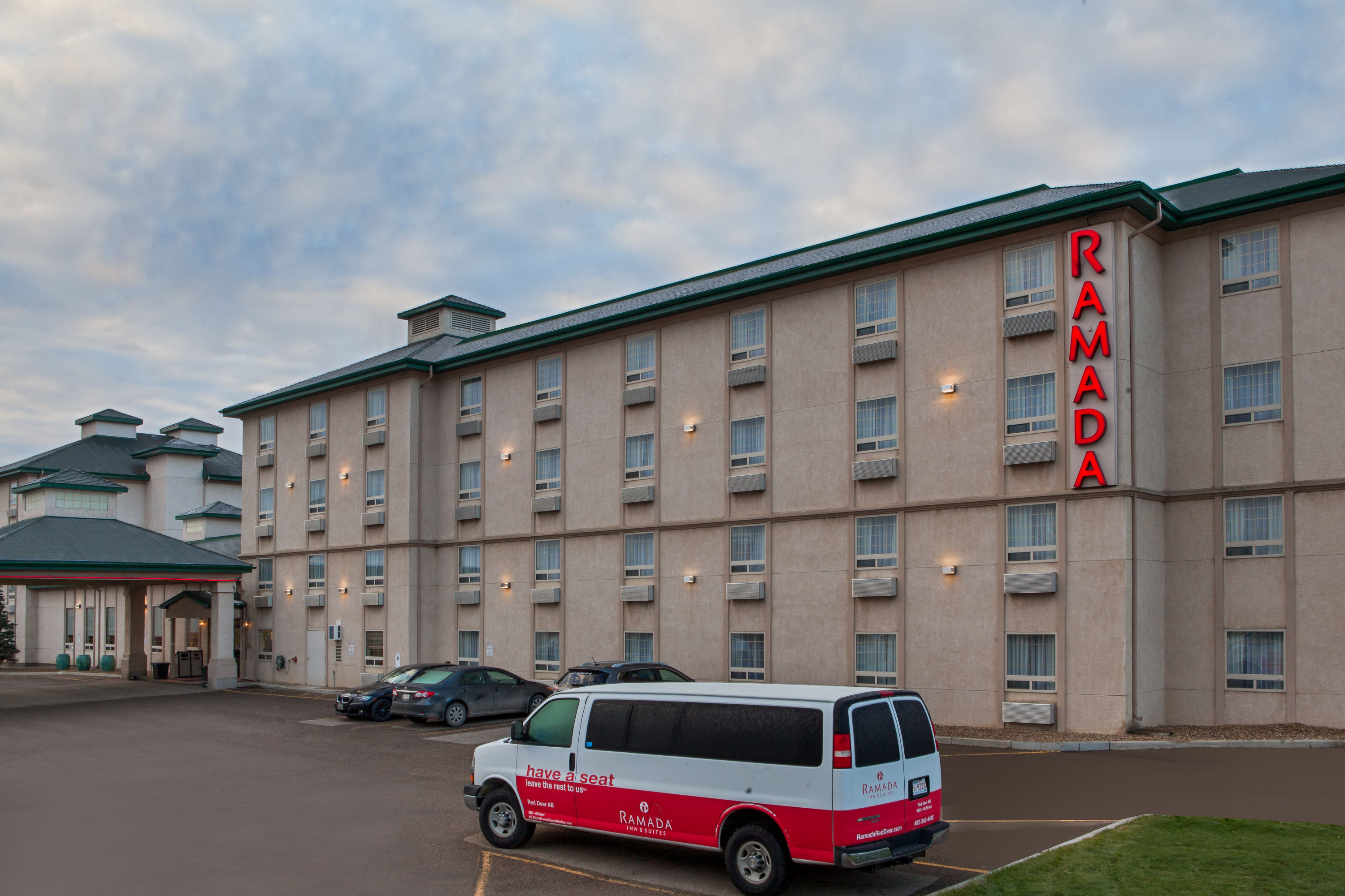 Exterior Dusk Image of Ramada by Wyndham Red Deer Hotel & Suites hotel in Red Deer, Alberta
