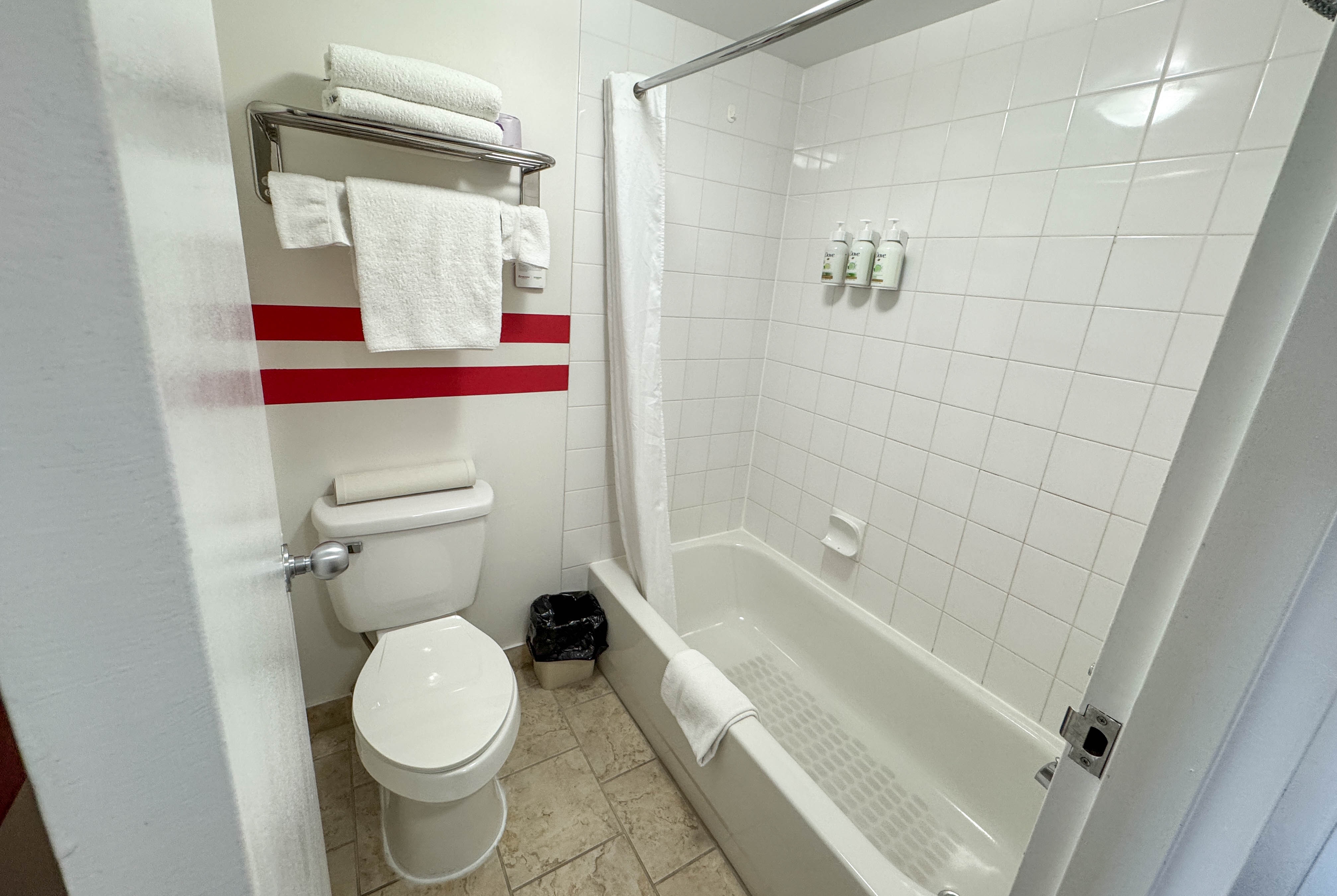 Guest room bath at the Ramada by Wyndham Sherwood Park in Sherwood Park, Alberta