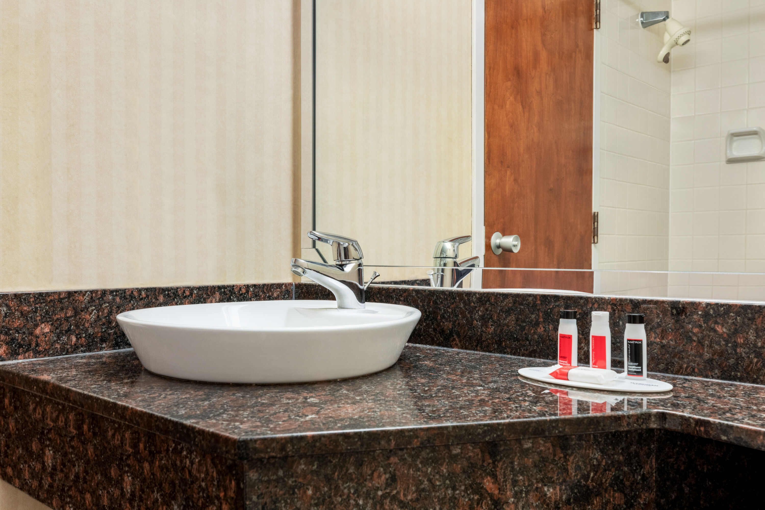 Guest room bath at the Ramada by Wyndham Fredericton in Fredericton, New Brunswick