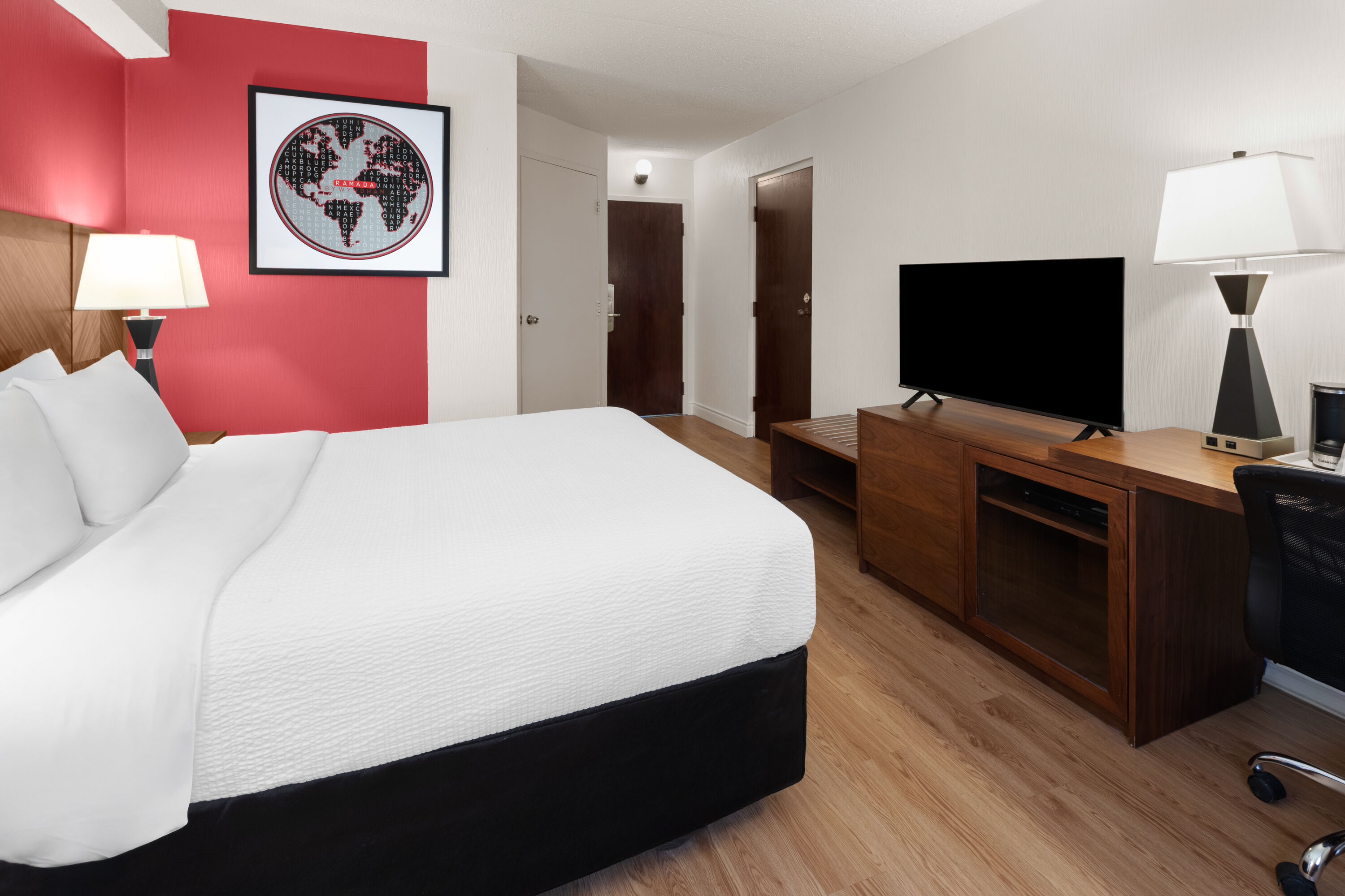 Guest room at the Ramada by Wyndham Arnprior in Arnprior, Ontario