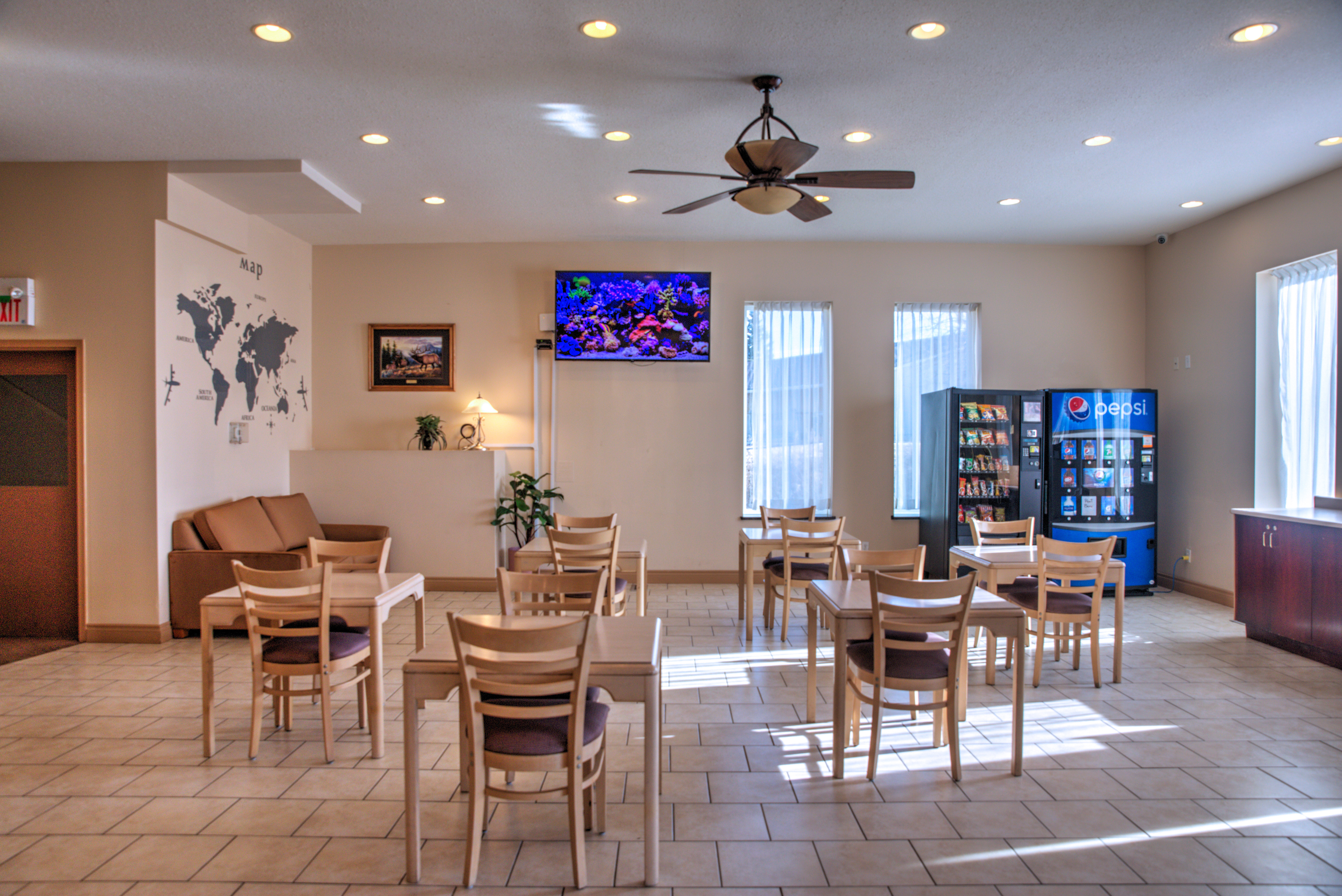 Lone Star Hotel restaurant breakfast area with seating in North Battleford, Saskatchewan