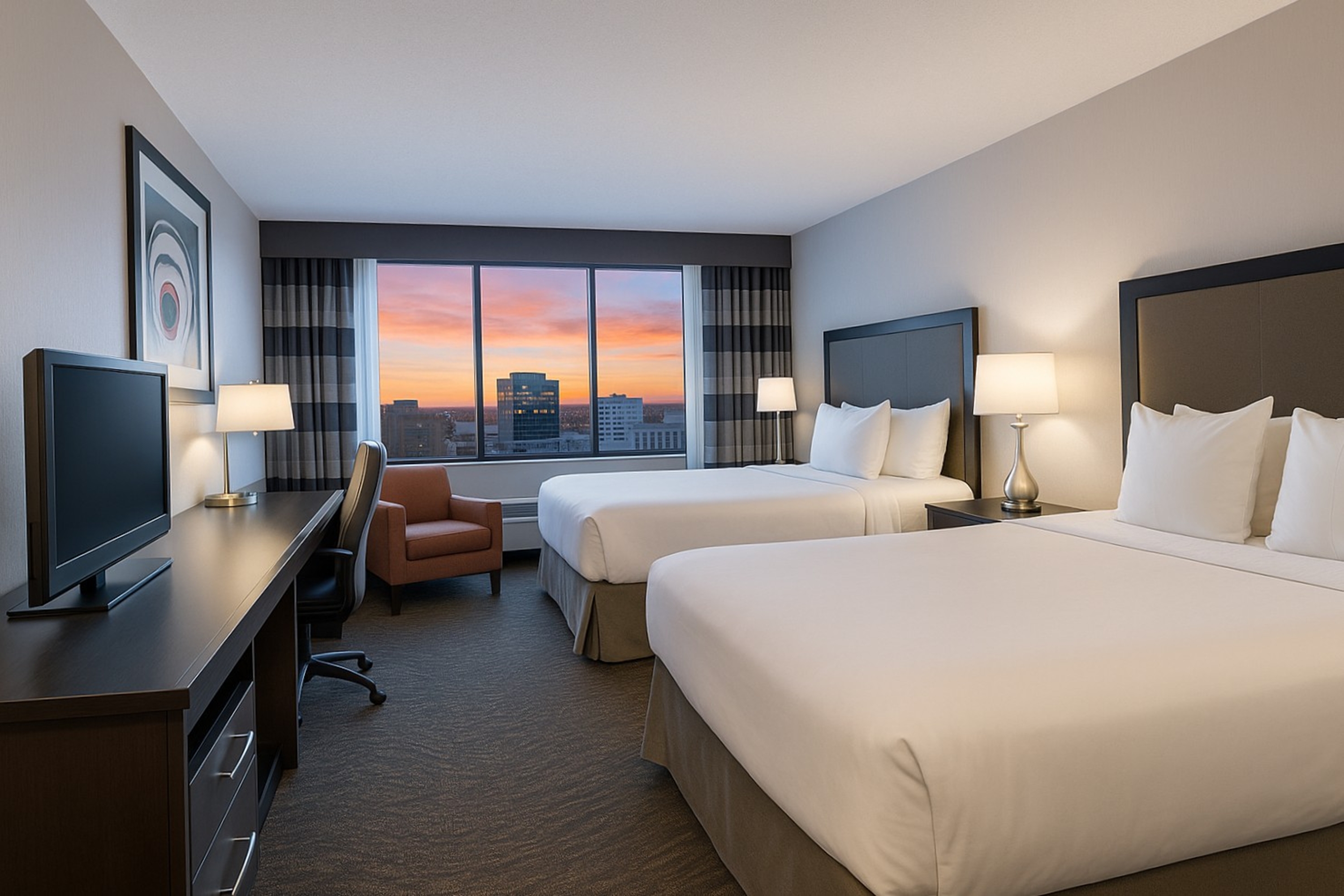 Guest room at the Ramada Plaza by Wyndham Regina Downtown in Regina, Saskatchewan