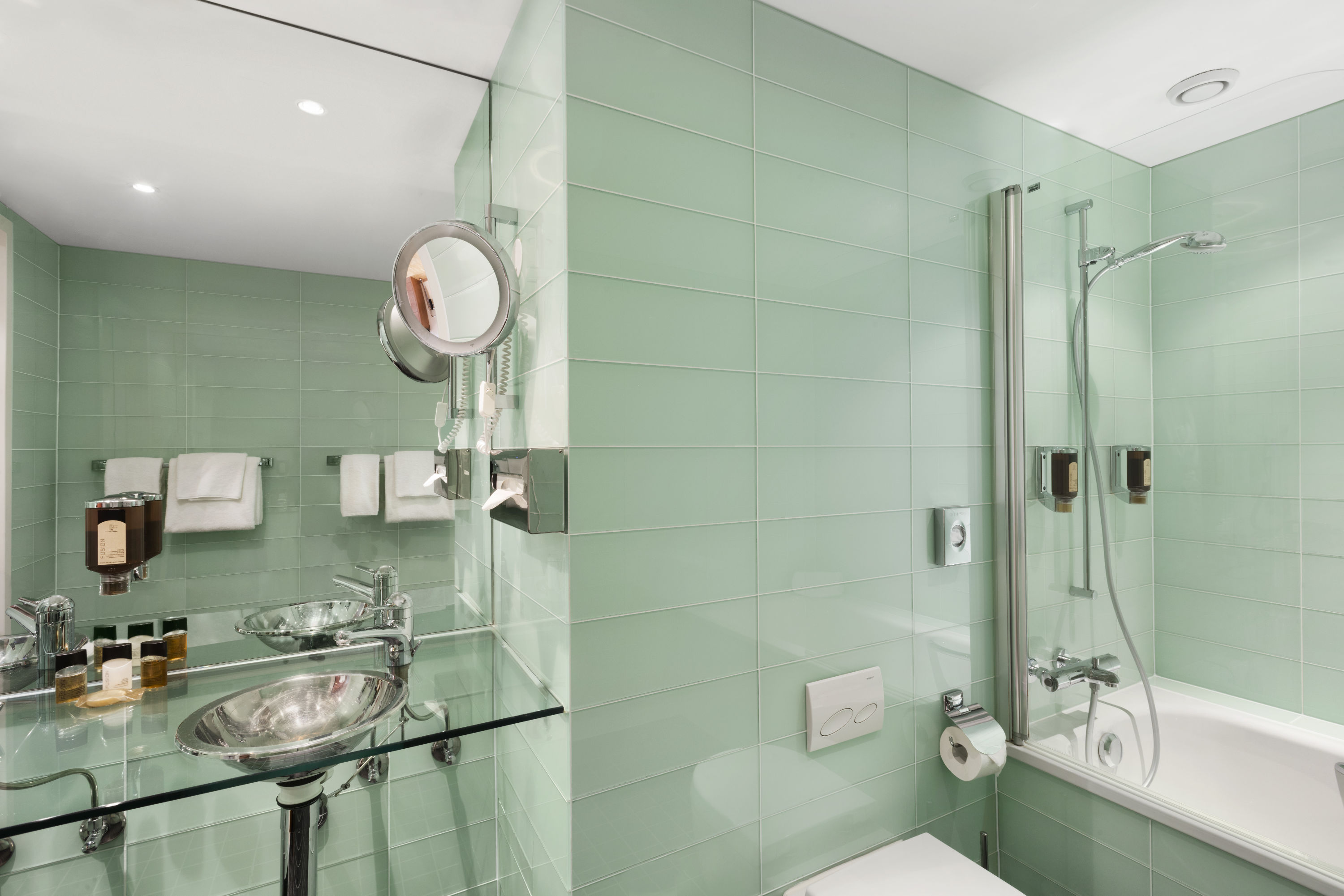 Guest room bath at the Ramada Encore by Wyndham Geneva in Geneve, Other than US/Canada