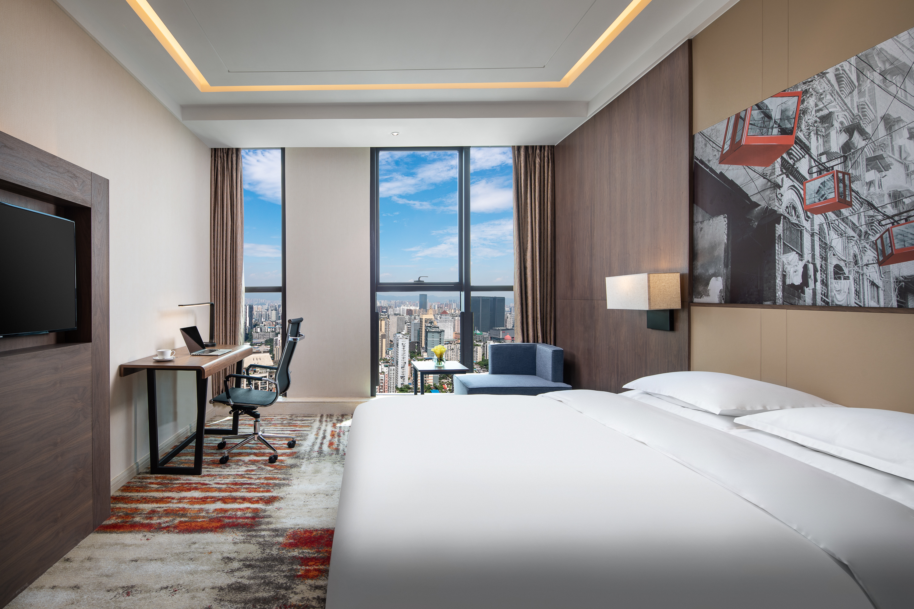 King bed guest room at the Ramada Encore by Wyndham Chongqing Yubei in Chongqing, Other than US/Canada