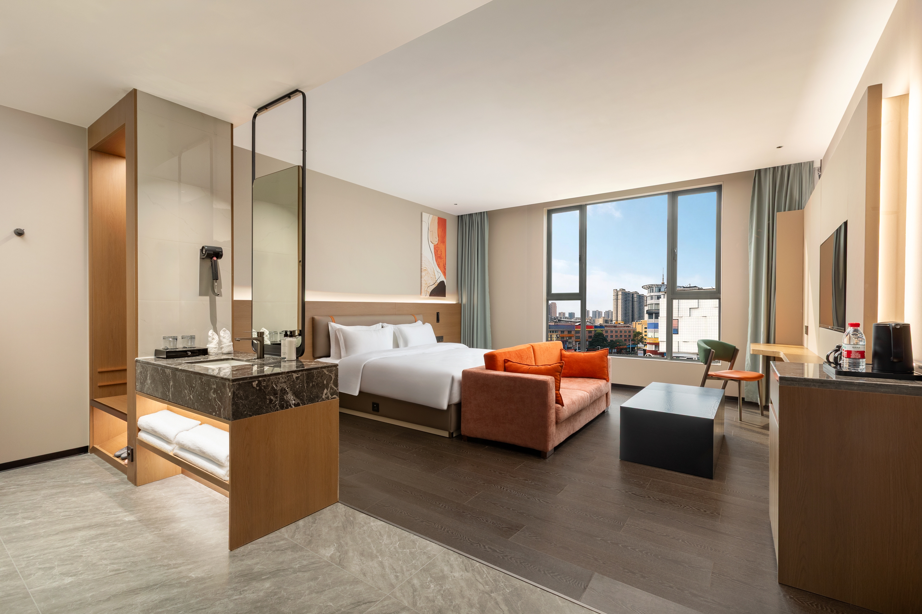 Guest room at the Ramada Encore by Wyndham Huizhou Huidong in Huizhou, Other than US/Canada