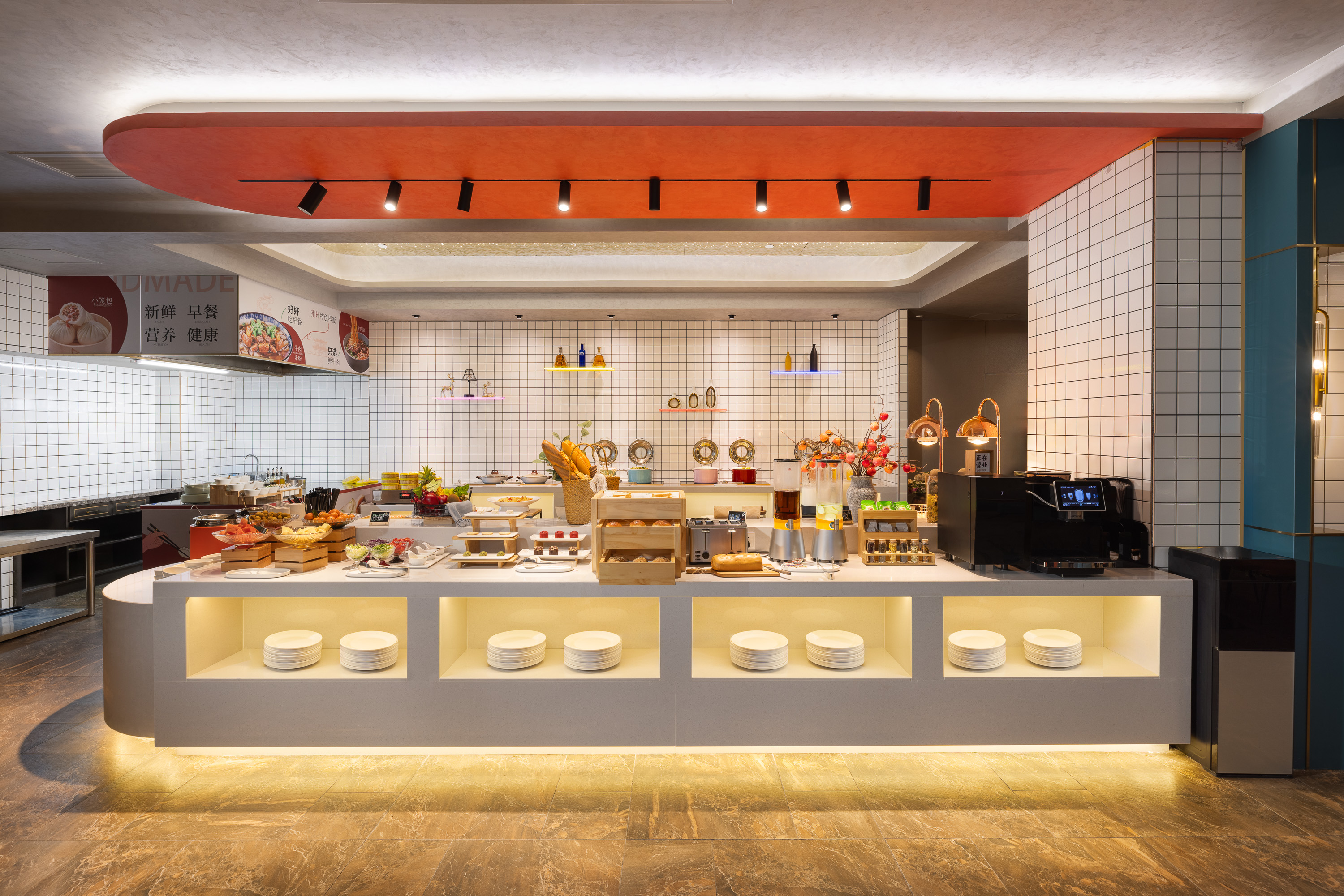 Ramada Encore by Wyndham Jingzhou Shashi restaurant breakfast area close up in Jingzhou, Other than US/Canada