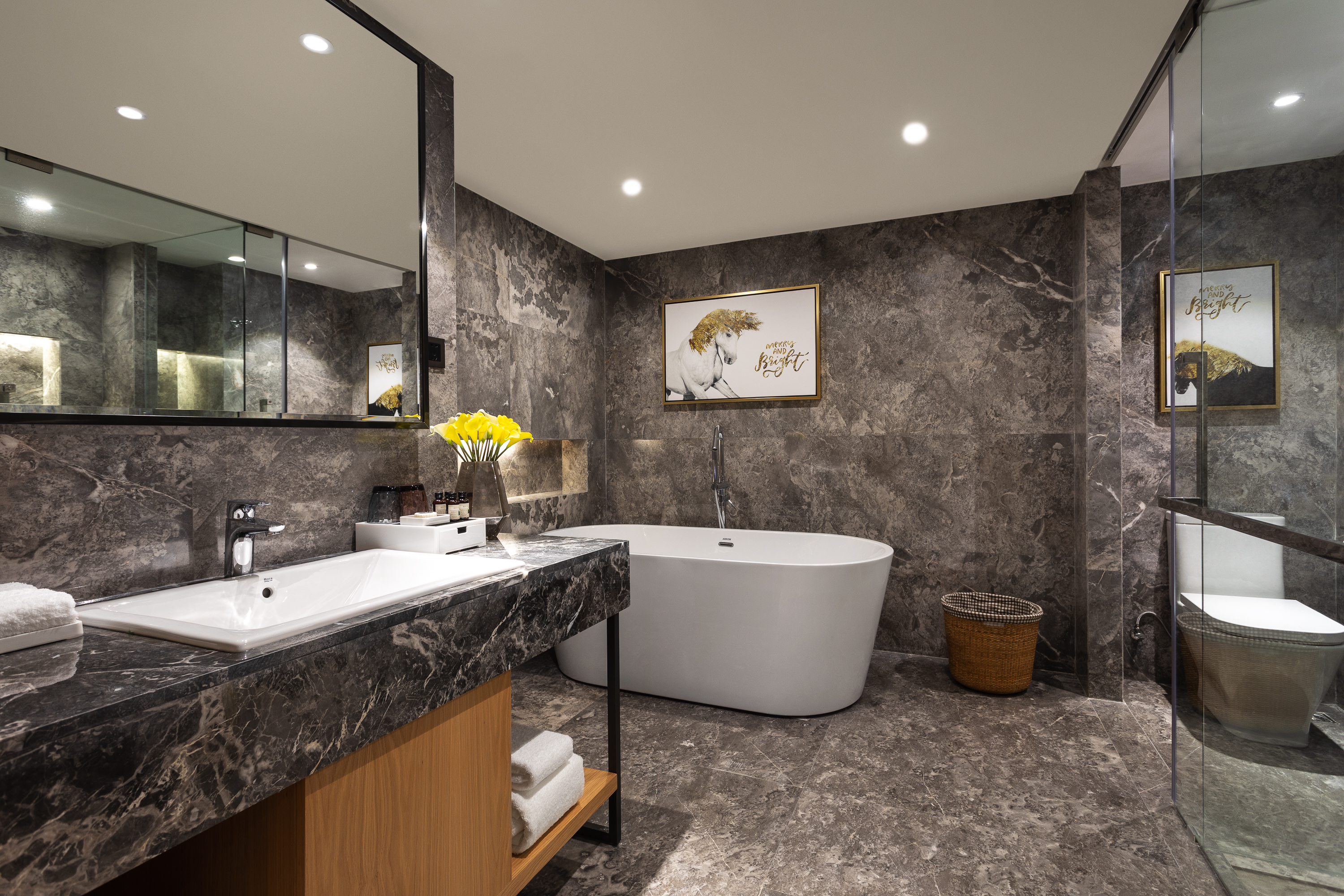 Guest room bath at the Ramada Encore by Wyndham Kunming West in Kunming, Other than US/Canada