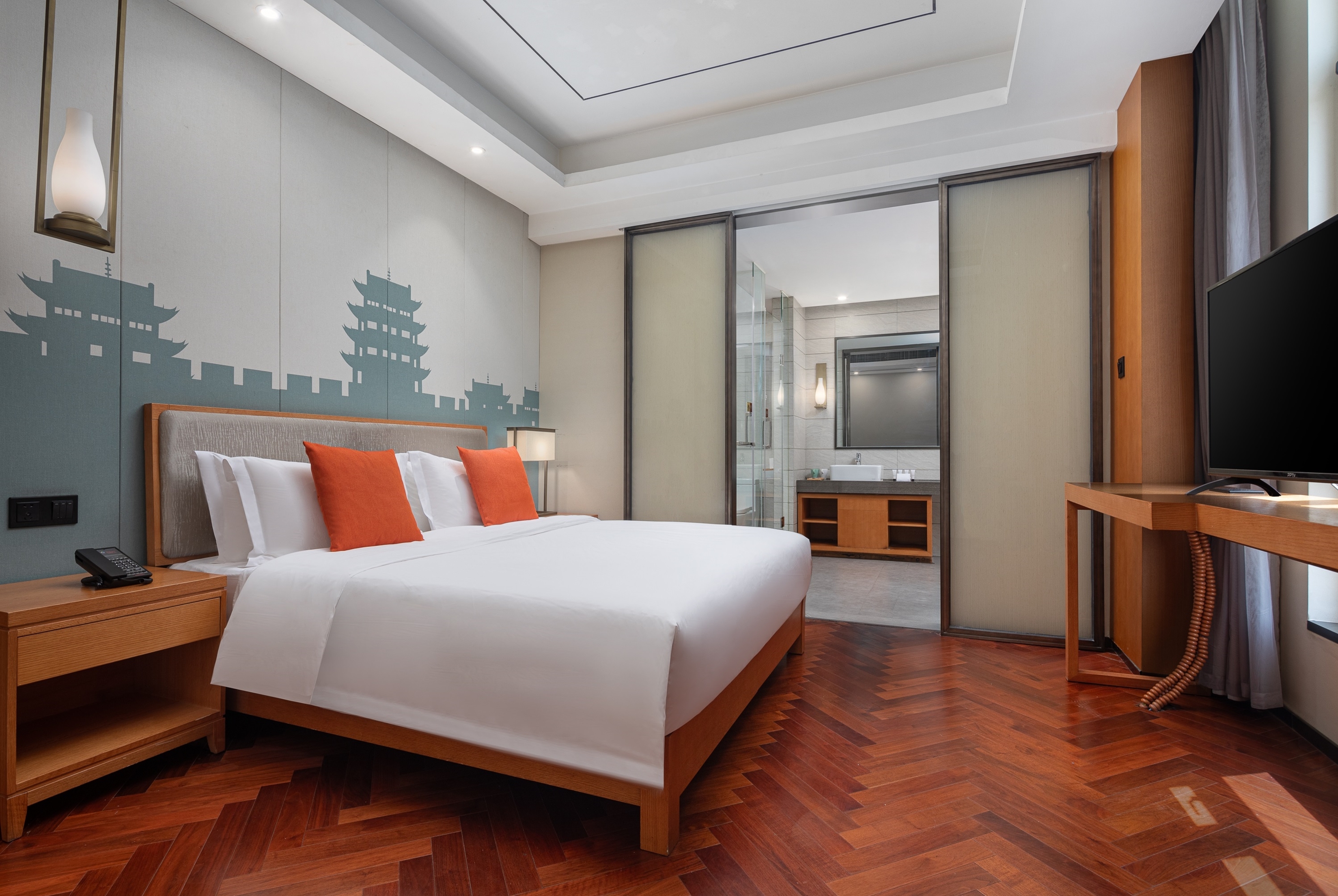 Guest room at the Ramada Encore by Wyndham Xian Weiyang in Shaanxi, Other than US/Canada