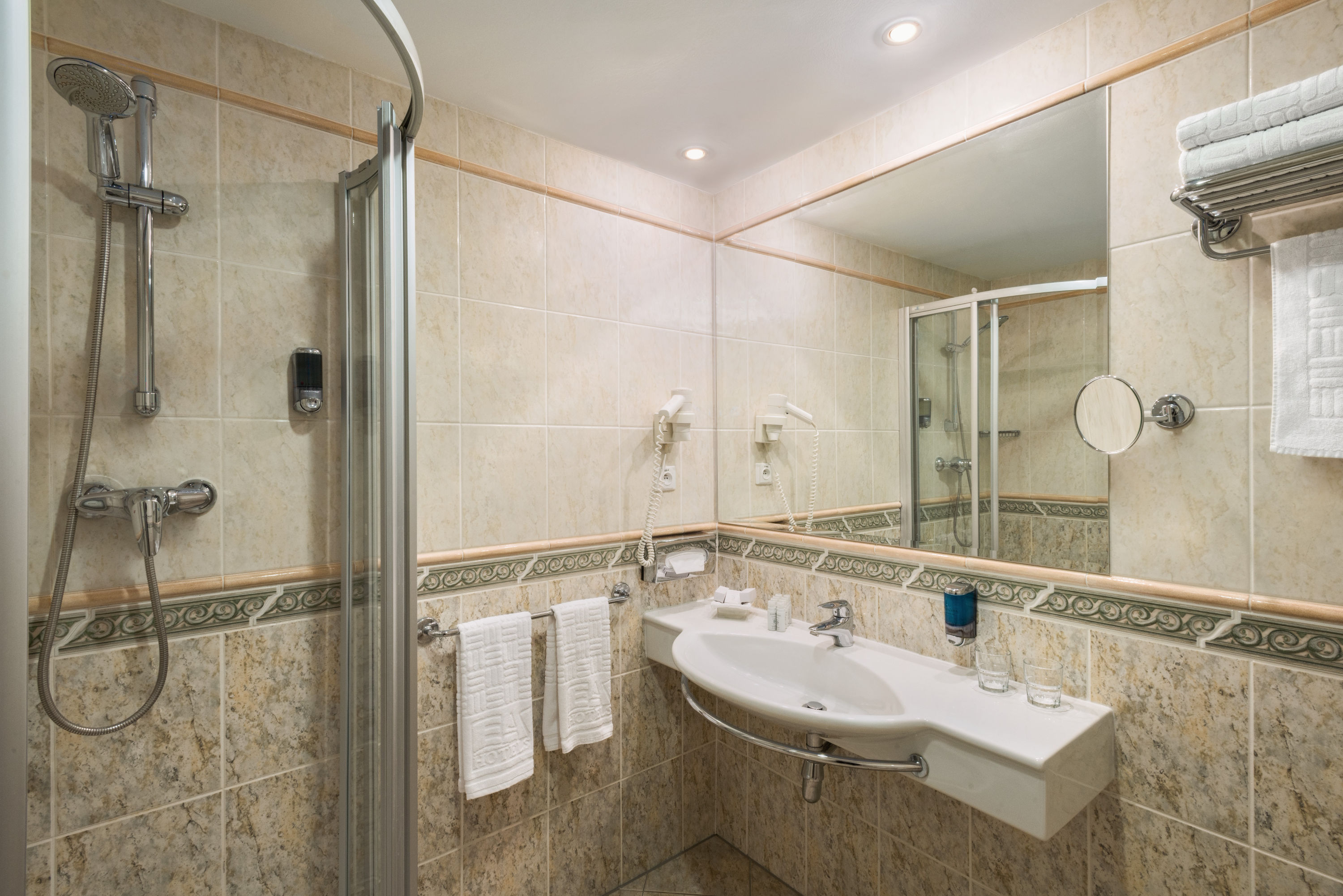 Guest room bath at the Ramada by Wyndham Prague City Centre in Prague, Other than US/Canada