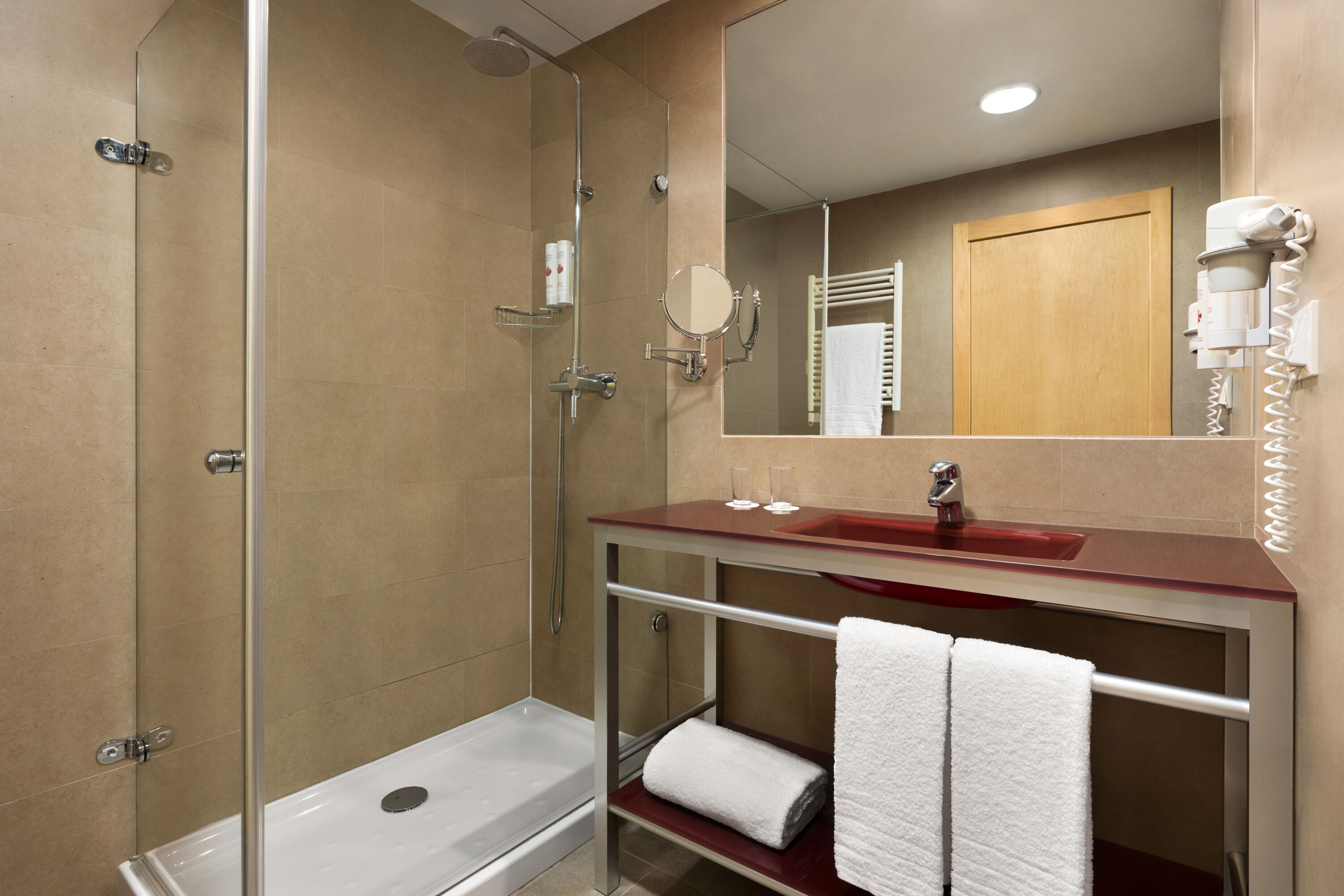 Guest room bath at the Ramada by Wyndham Madrid Getafe in Getafe, Other than US/Canada