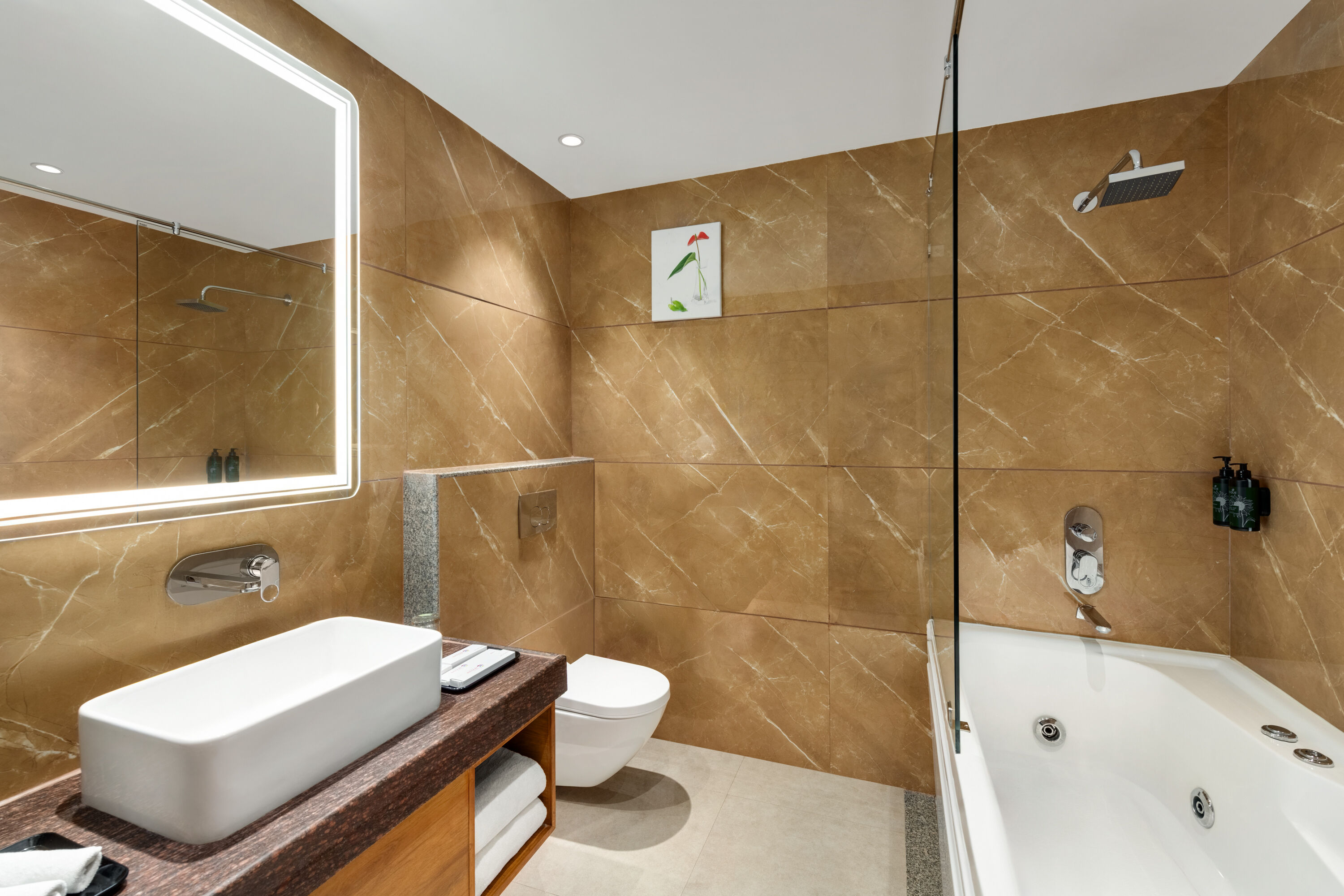 Guest room bath at the Ramada Encore by Wyndham Viramgam in Ahmedabad, Other than US/Canada