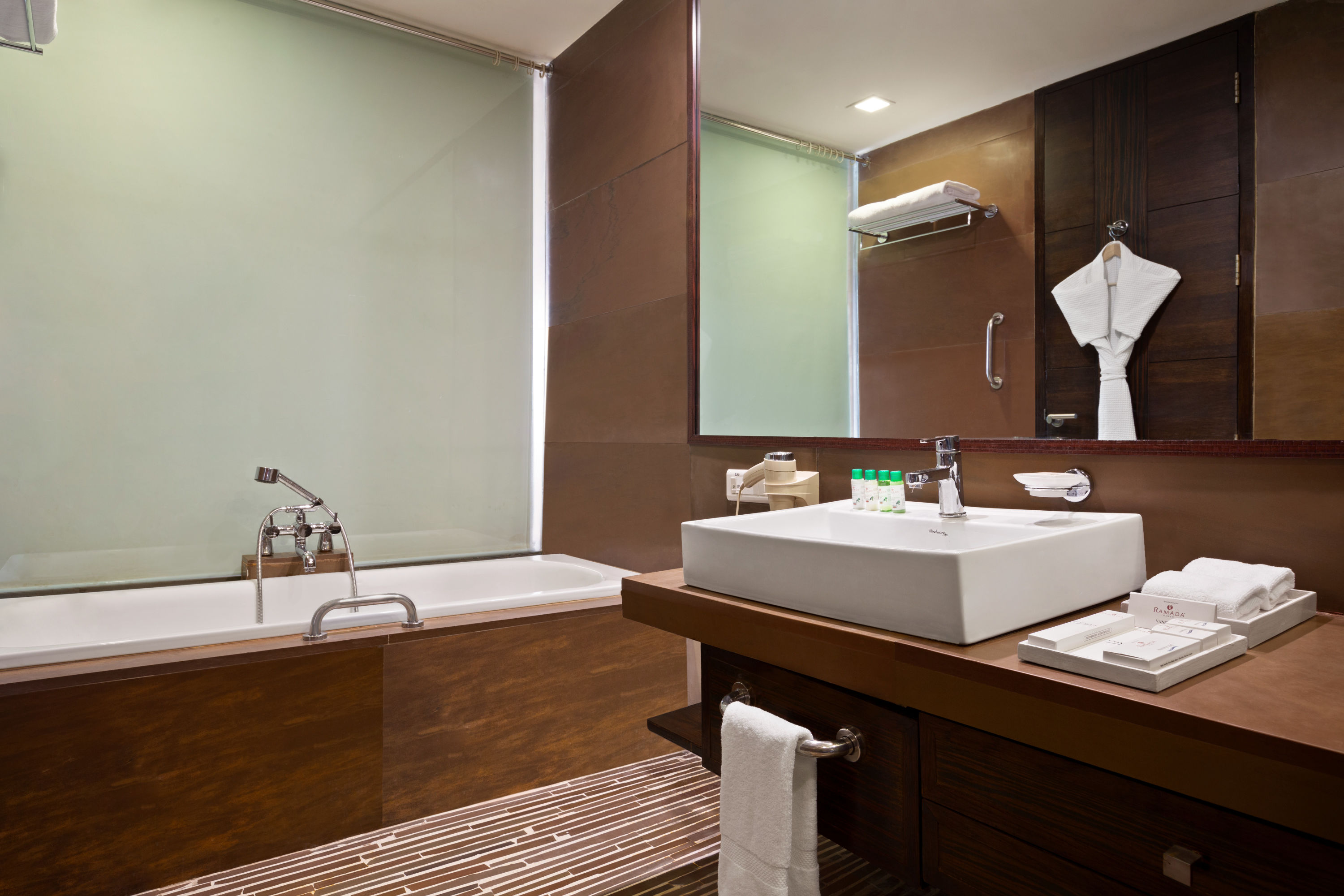 Guest room bath at the Ramada by Wyndham Ajmer in Ajmer, Other than US/Canada